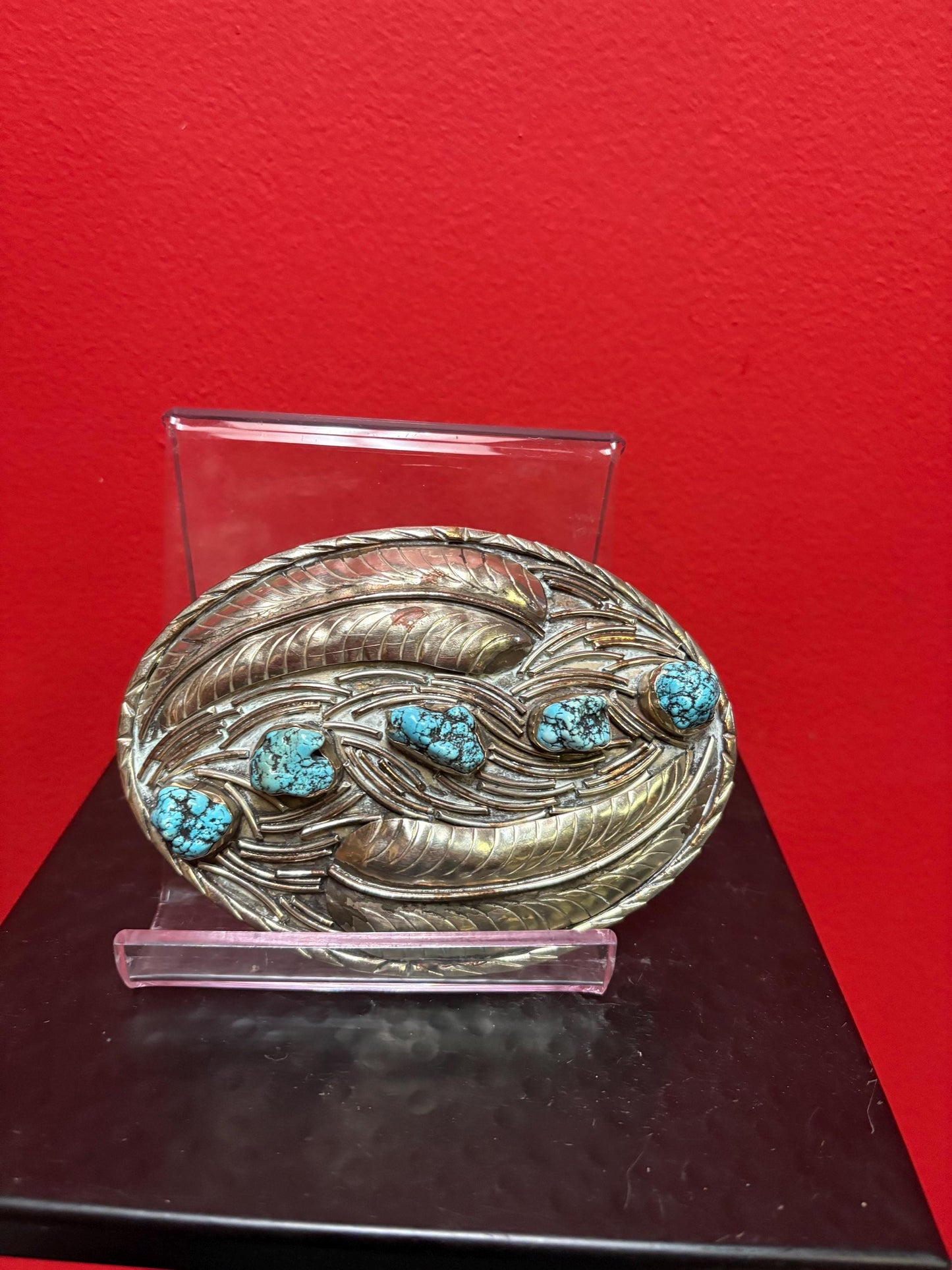 Amazing massive Navajo silver plated and turquoise 5 inch belt buckle statement piece  perfect gift  great value