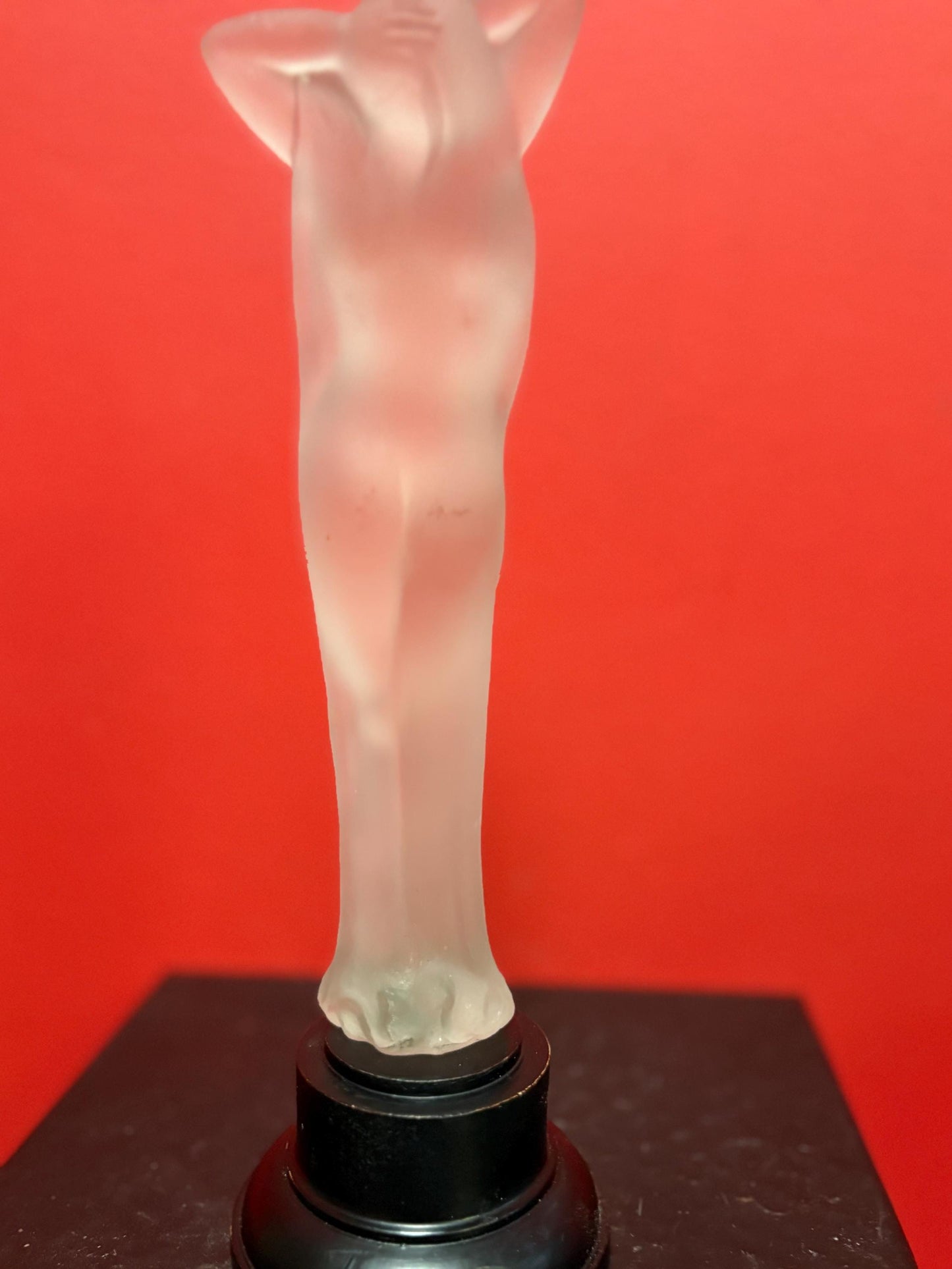 Amazing 10 inch tall antique European  frosted art glass nude on wooden stand  amazing detail  great value and great gift  wow