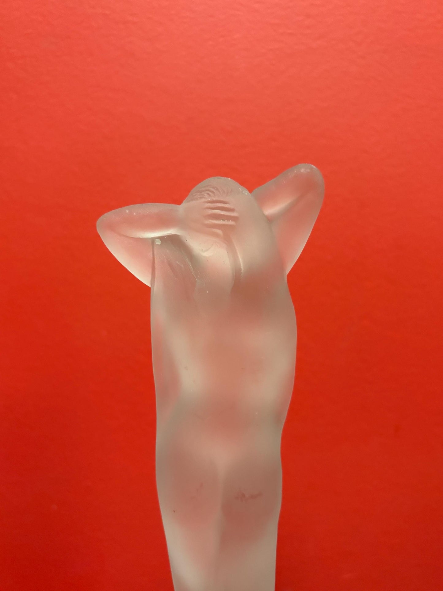 Amazing 10 inch tall antique European  frosted art glass nude on wooden stand  amazing detail  great value and great gift  wow