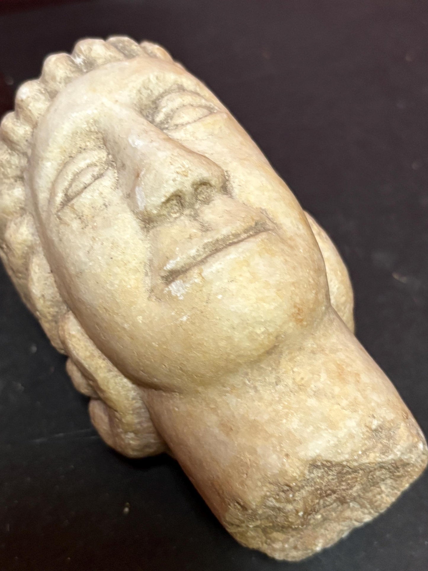 Museum quality 5 inch long Roman stone head  4 to 600 A.D. amazing condition  one of  a kind