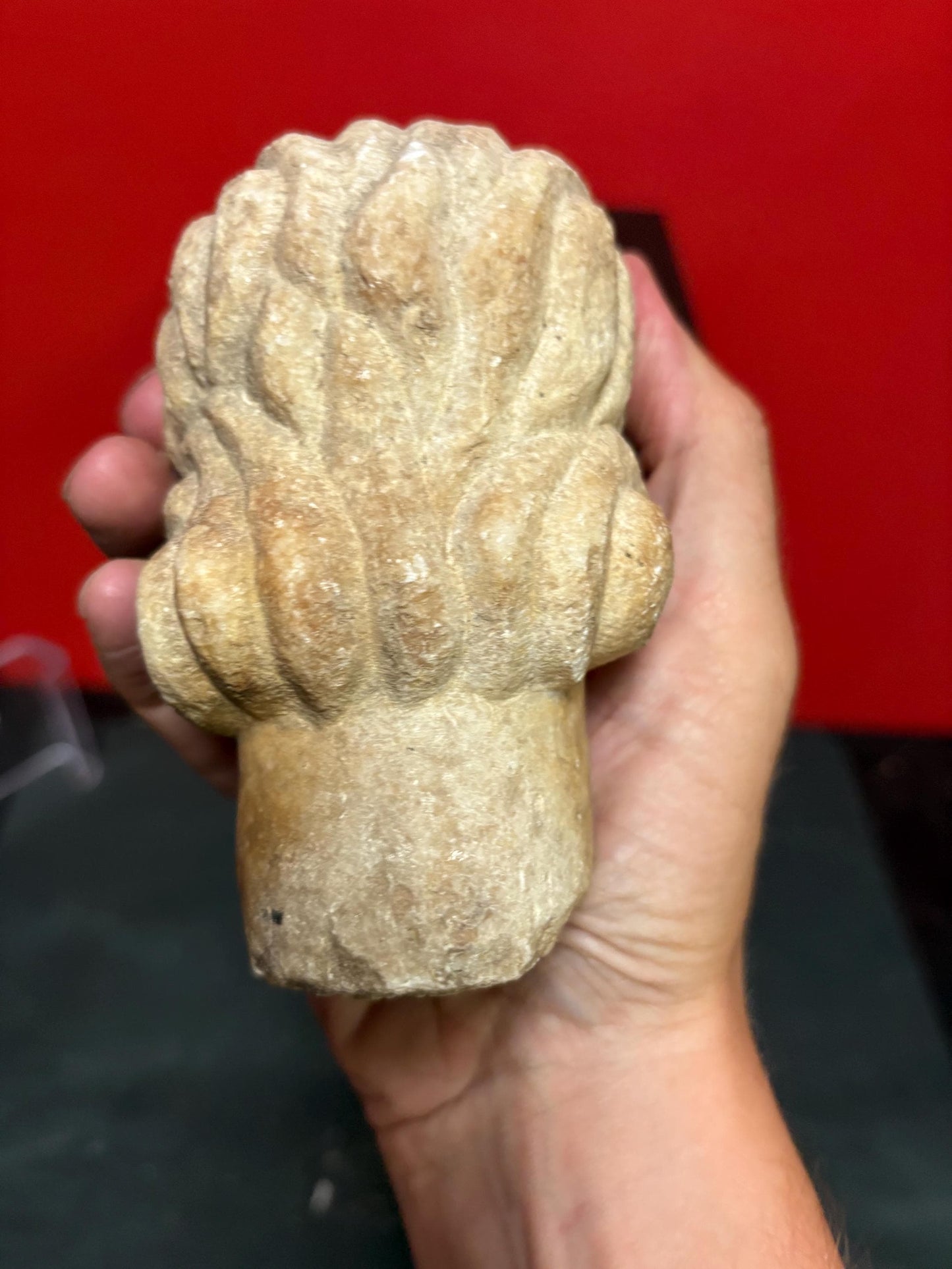 Museum quality 5 inch long Roman stone head  4 to 600 A.D. amazing condition  one of  a kind