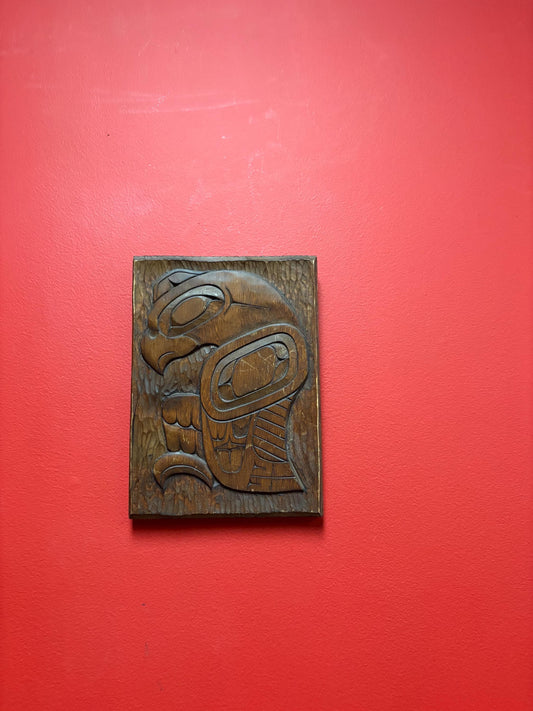 Beautiful indigenous first nations Pacific Northwest Coast 10 x 7” x 1” thick cedar plaque of an eagle landing — amazing detail and quality-