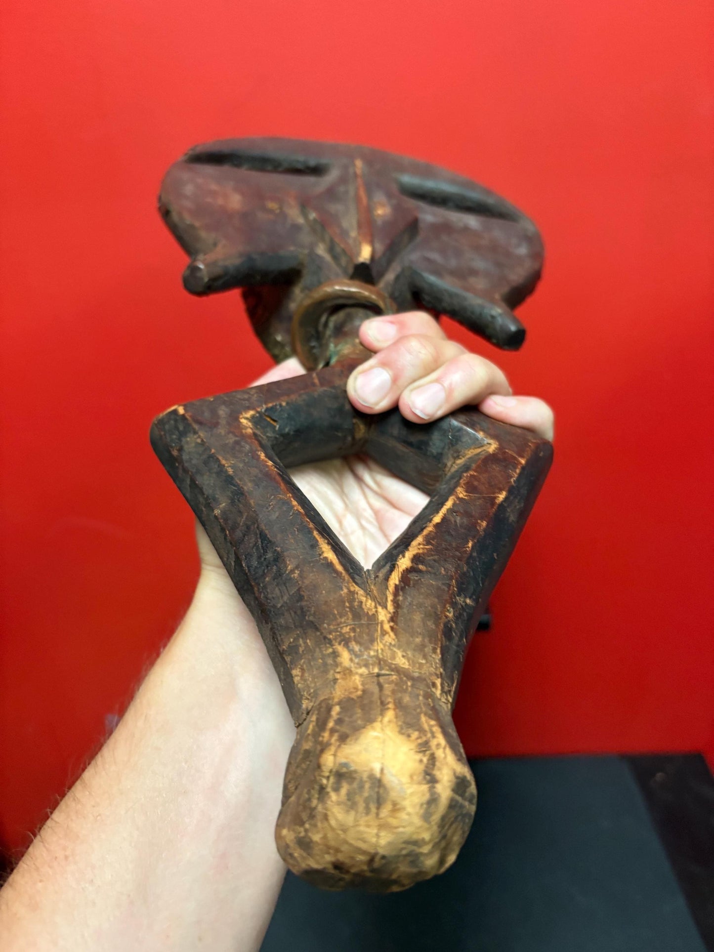 African reliquary Osseyba wood and brass figure  18 inches tall  mahongwe Gabon central Africa - 18 inches tall   19th Centiry