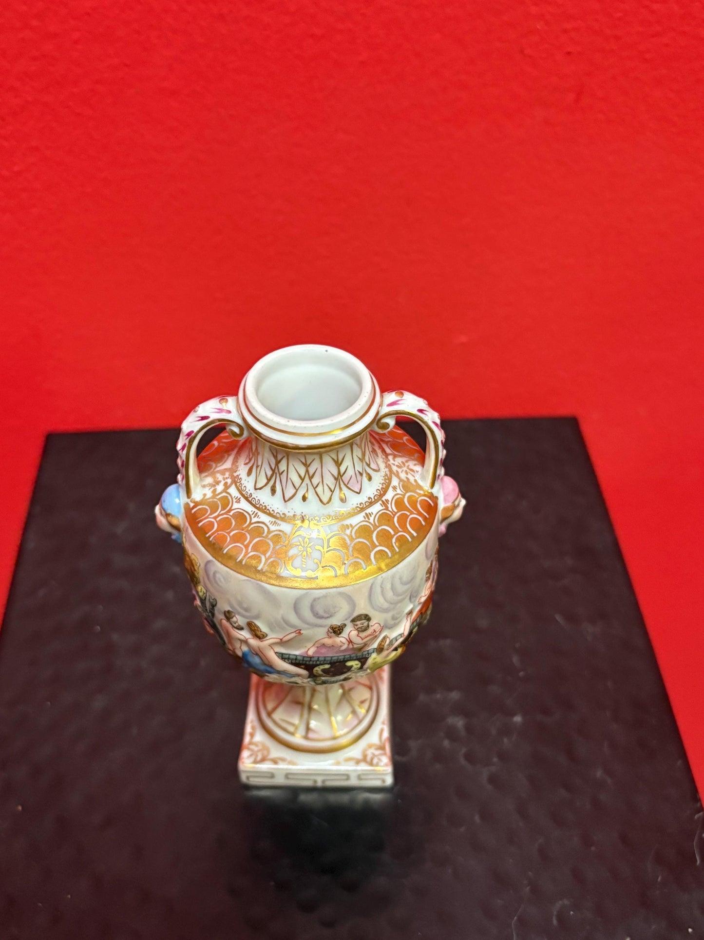 Beautiful 19 century European hand painted porcelain signed vase  5 inches tall  great value and perfect condition