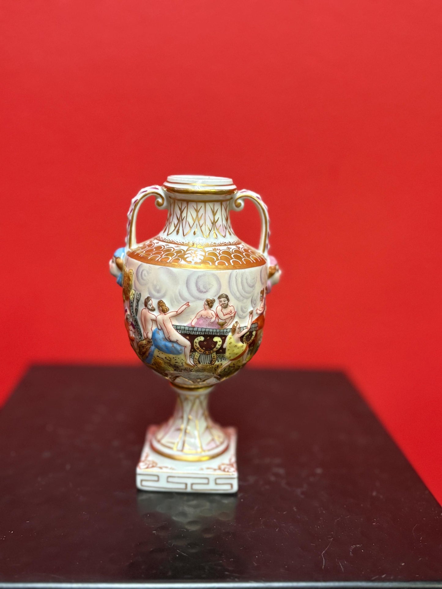 Beautiful 19 century European hand painted porcelain signed vase  5 inches tall  great value and perfect condition