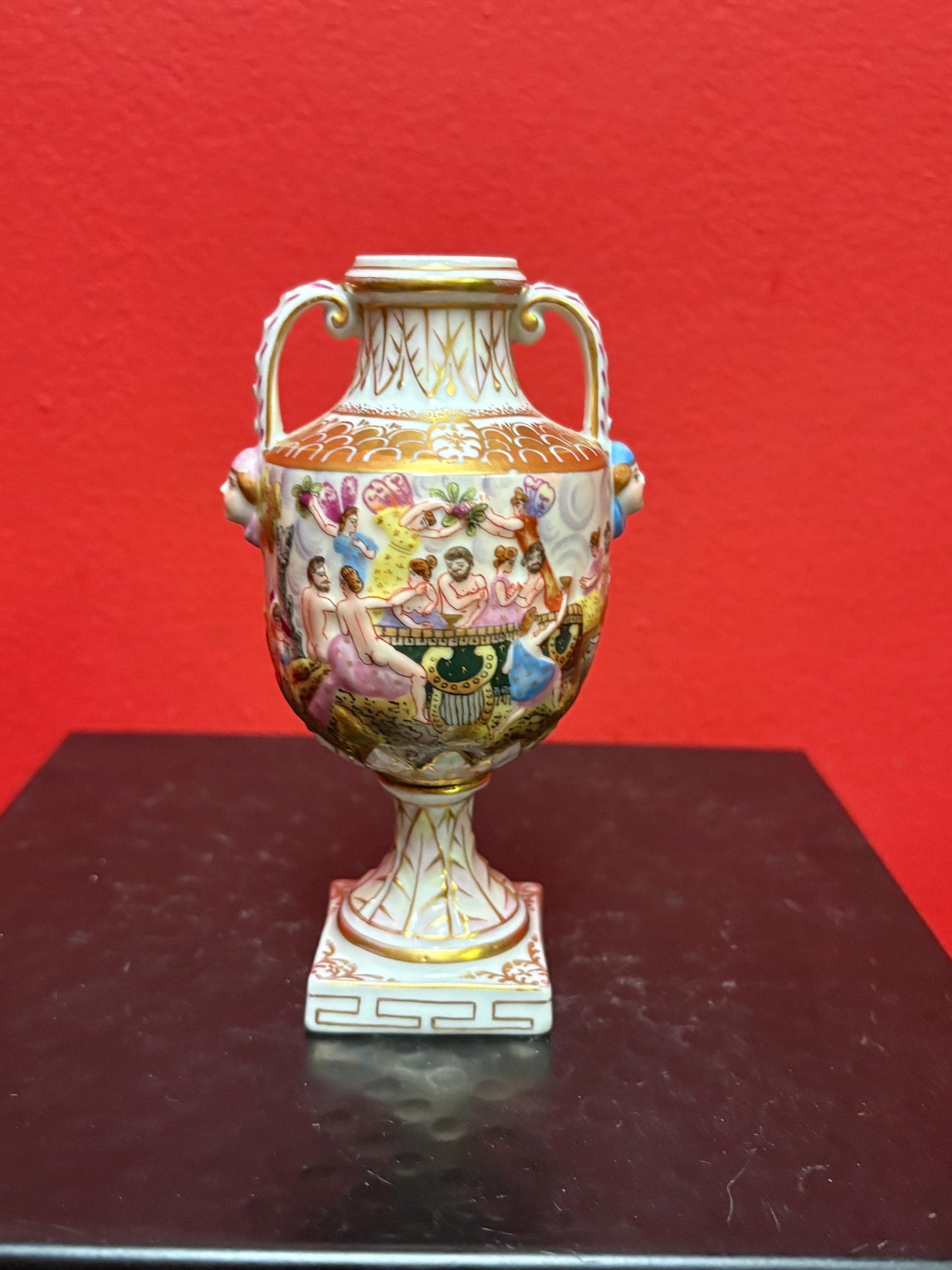 Beautiful 19 century European hand painted porcelain signed vase  5 inches tall  great value and perfect condition
