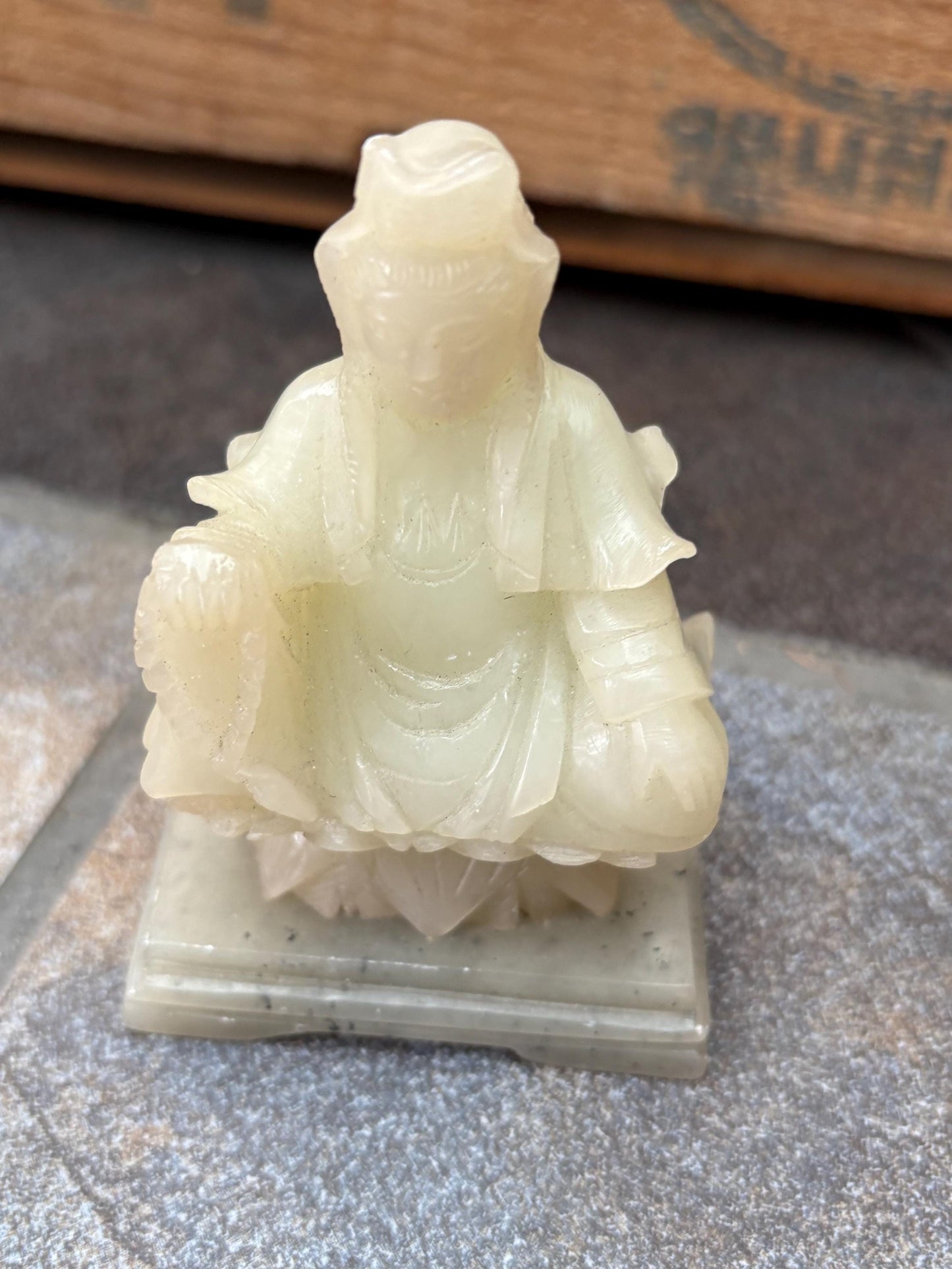 Beautiful Chinese Jade Buddha on stone stand  3 1/2 inches high  nice detail high-quality Jade