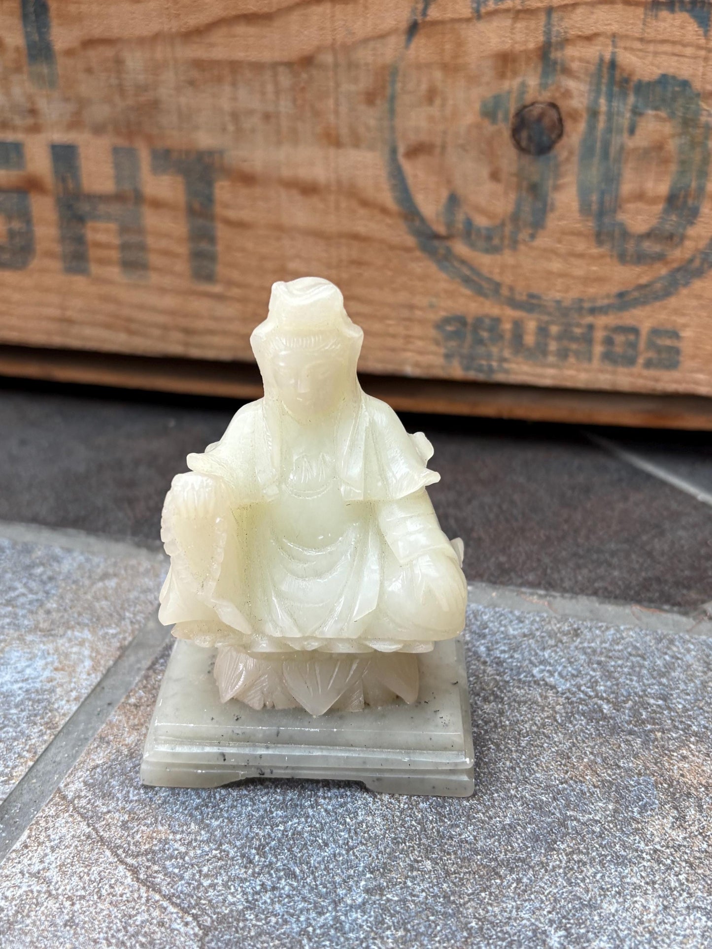Beautiful Chinese Jade Buddha on stone stand  3 1/2 inches high  nice detail high-quality Jade