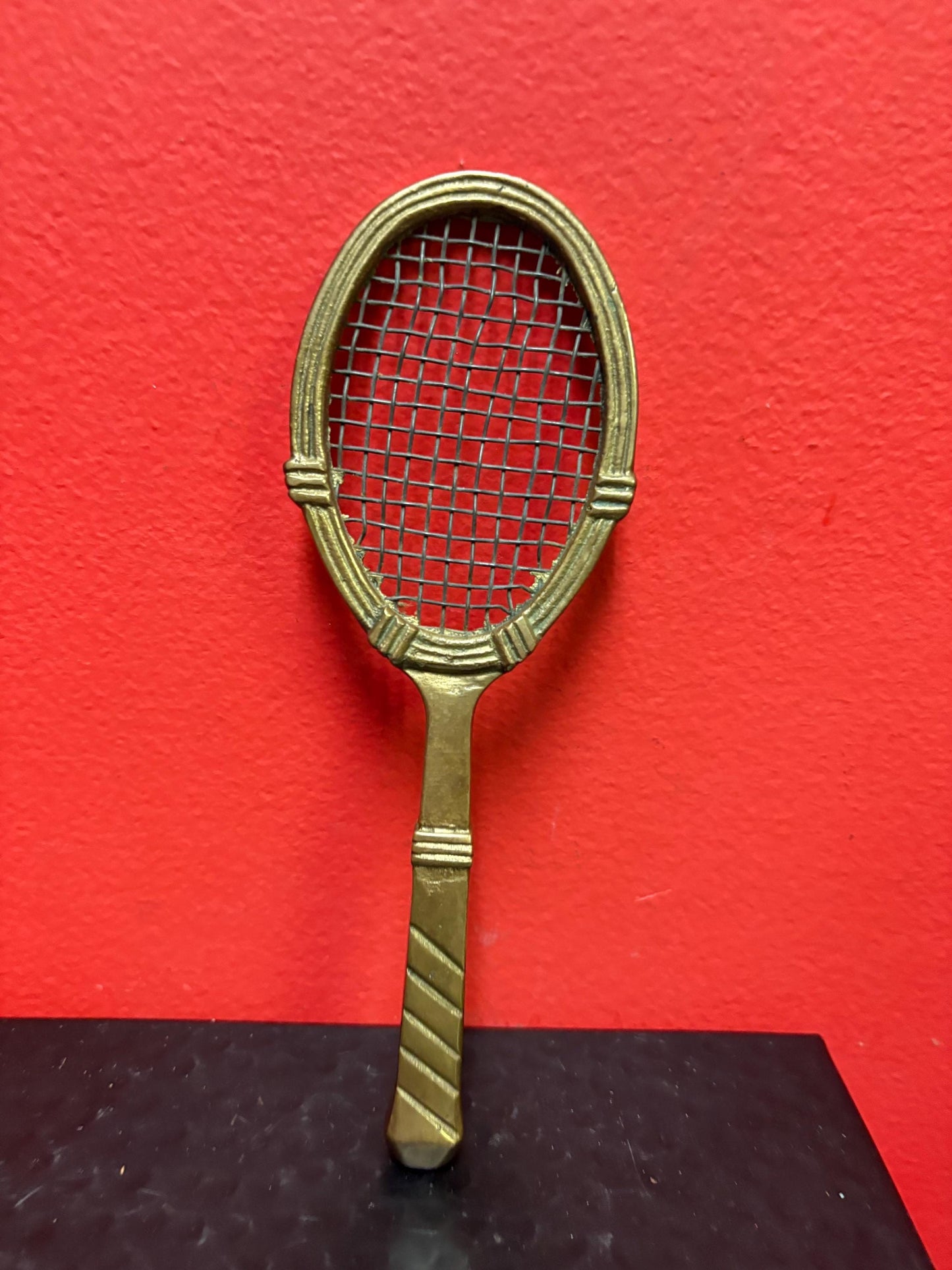 Antique 7 inch long solid brass tennis racket   great gift for the tennis player and perfect paperweight