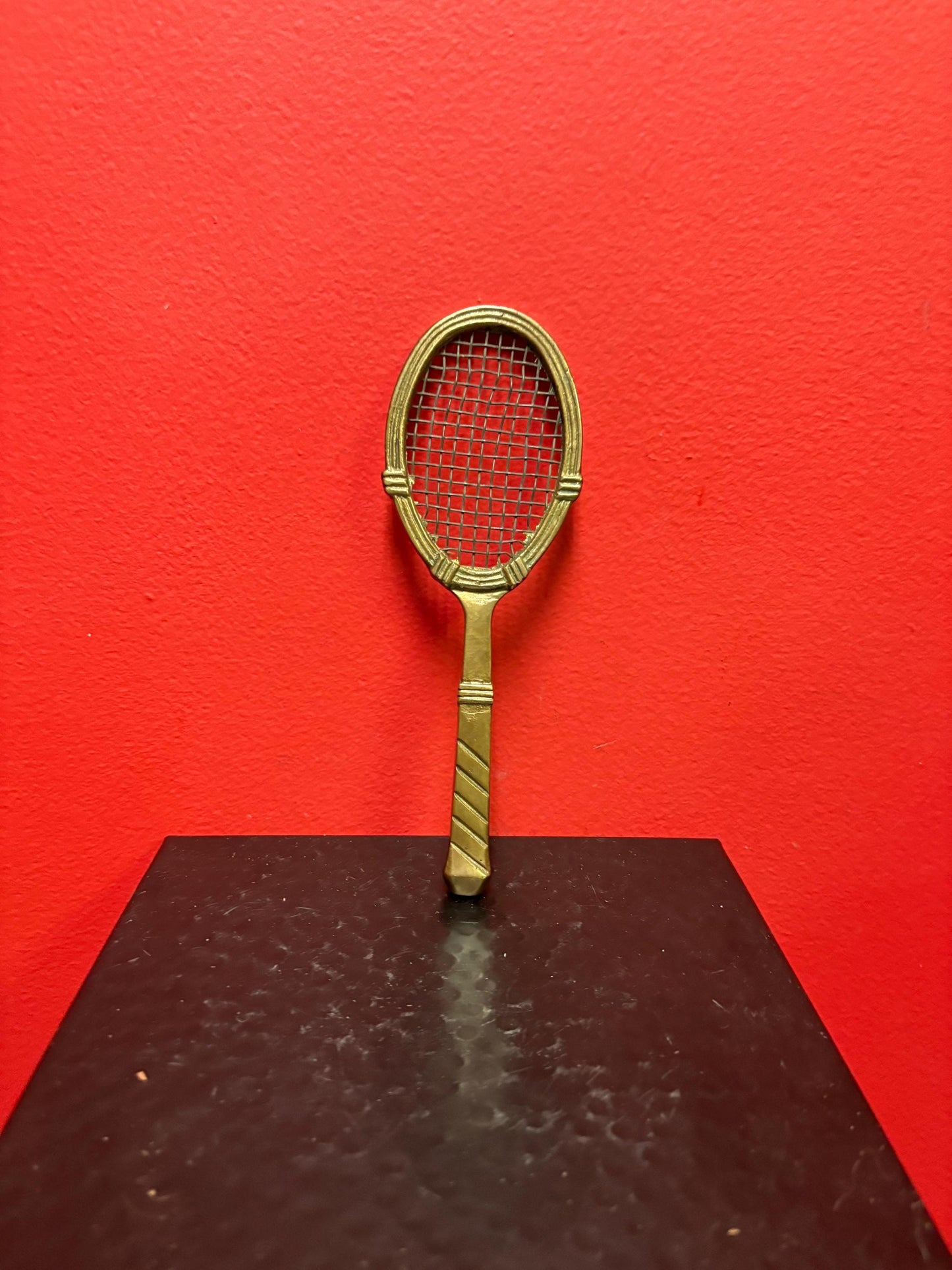 Antique 7 inch long solid brass tennis racket   great gift for the tennis player and perfect paperweight