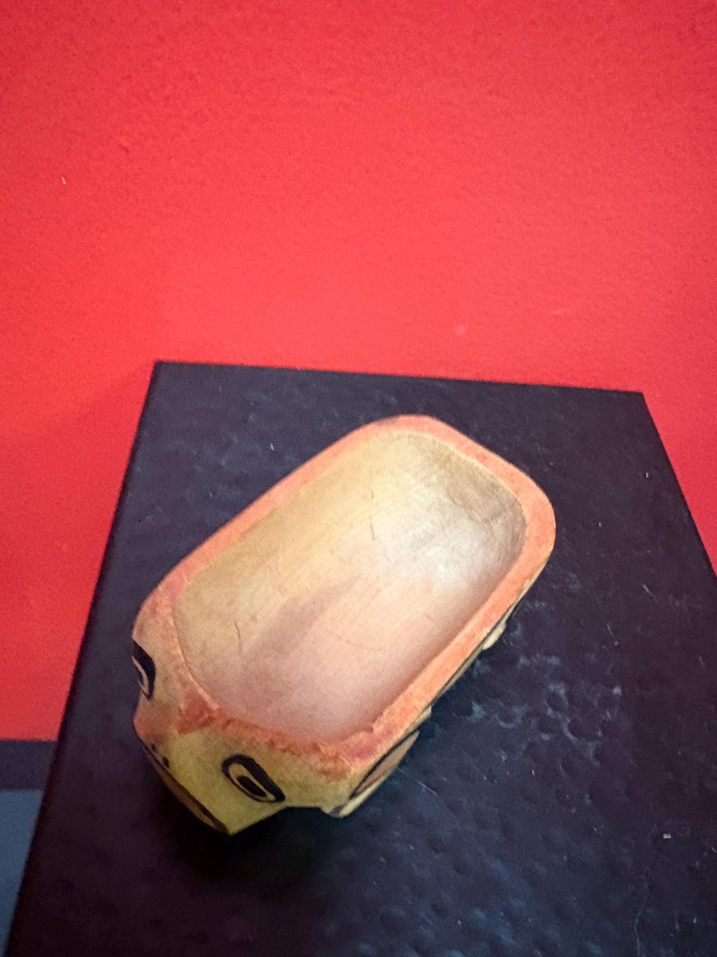 Beautiful antique indigenous first nation specific West Coast KAW - WAH painted cedar tiny feast bowl  5 x 2 1/2 wide hedgehog?