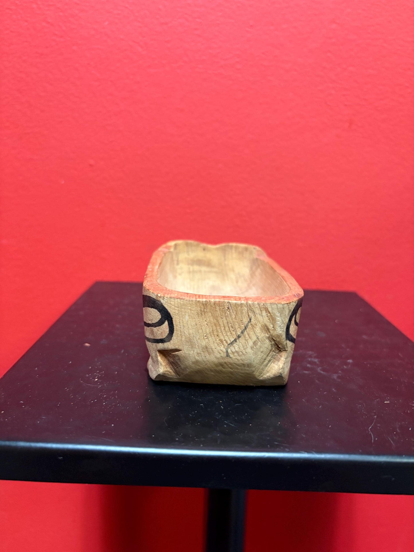 Beautiful antique indigenous first nation specific West Coast KAW - WAH painted cedar tiny feast bowl  5 x 2 1/2 wide hedgehog?