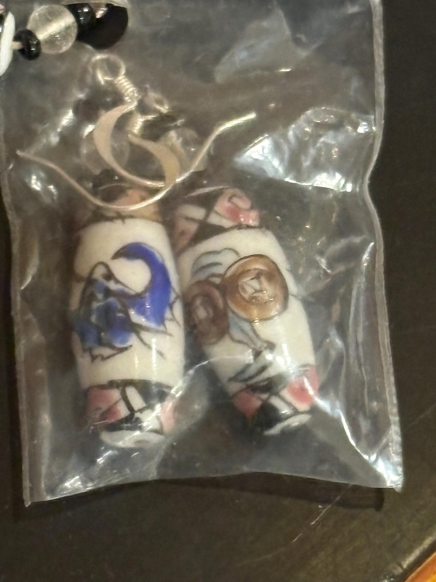 Beautiful approximately 21 inch long  European hand painted porcelain bead necklace with earrings  great value and great gift