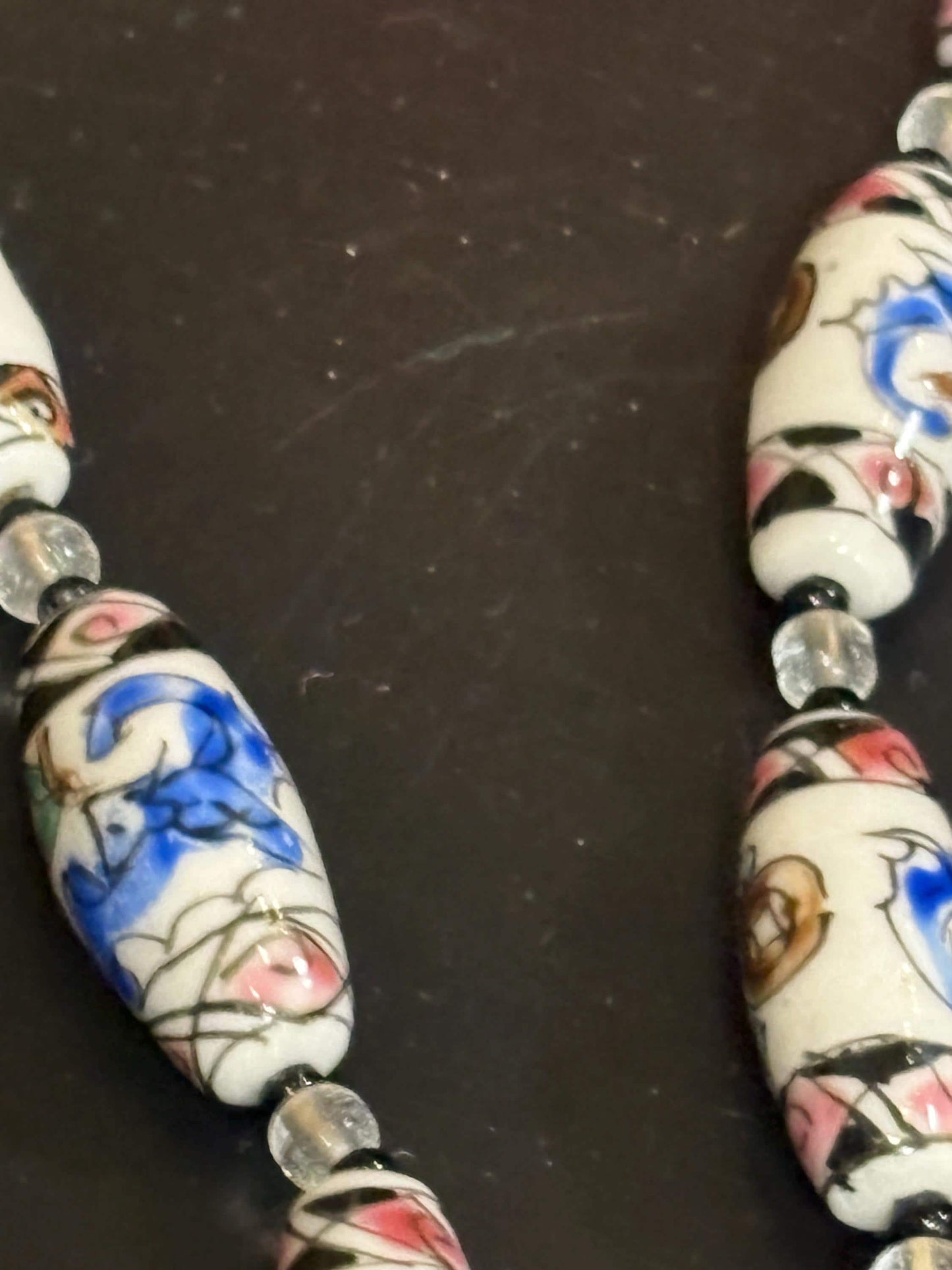 Beautiful approximately 21 inch long  European hand painted porcelain bead necklace with earrings  great value and great gift