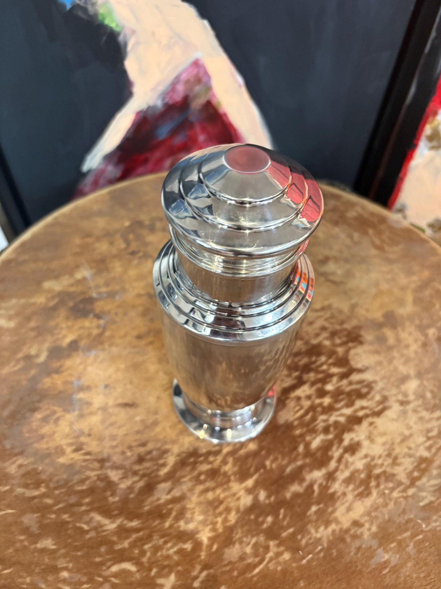 stunning antique silver plated 9 inch tall cocktail shaker  wonderful condition and ready to use  shaken like Vegas at 3am