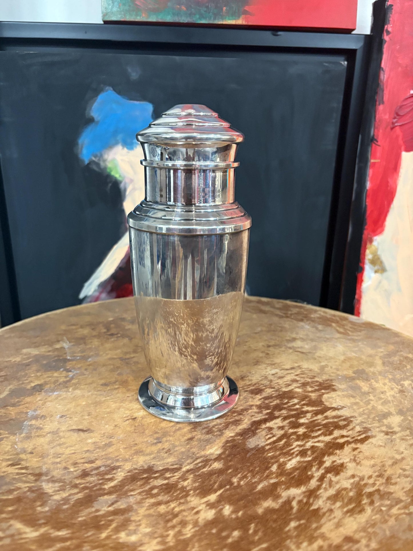 stunning antique silver plated 9 inch tall cocktail shaker  wonderful condition and ready to use  shaken like Vegas at 3am