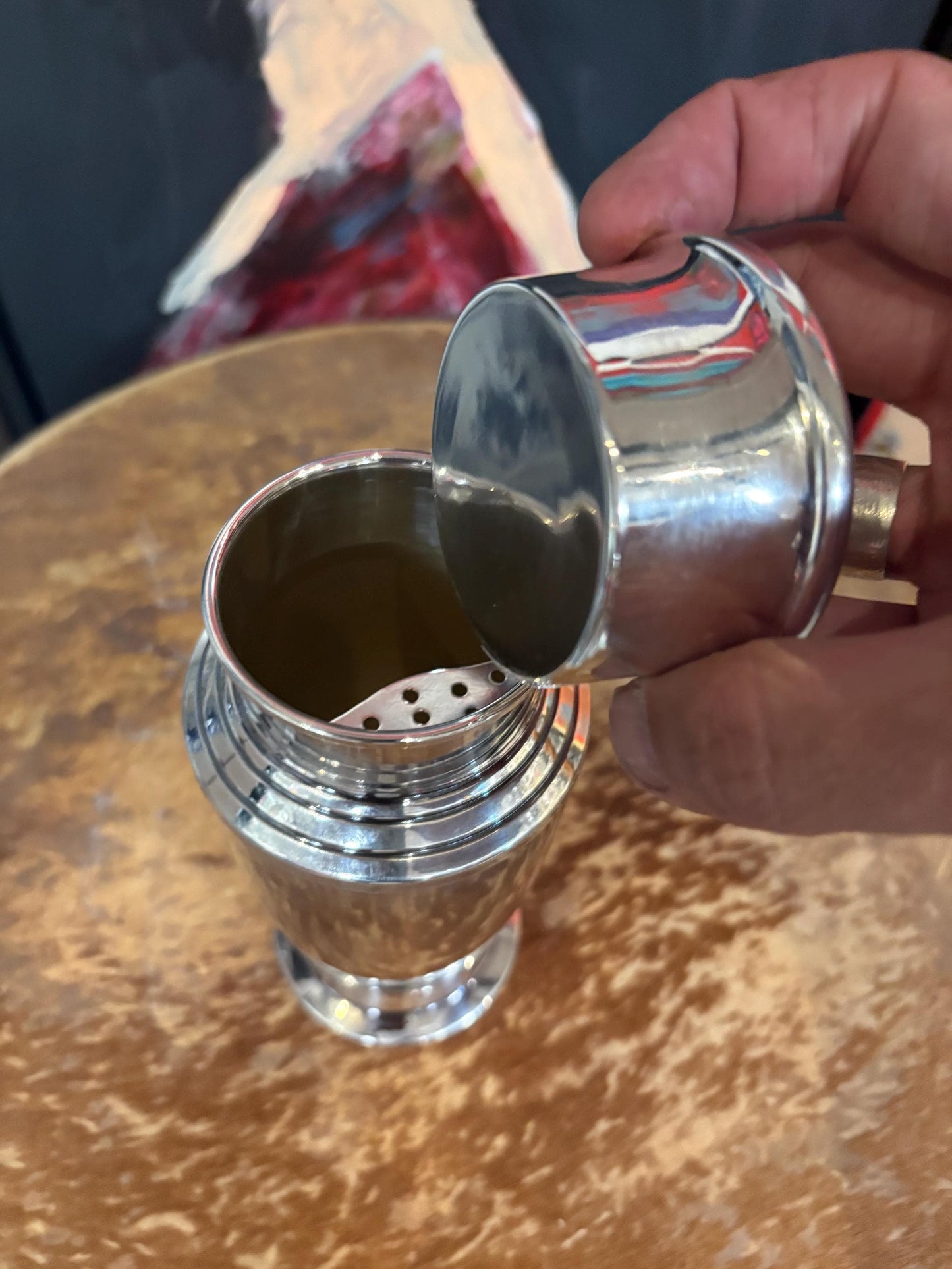 stunning antique silver plated 9 inch tall cocktail shaker  wonderful condition and ready to use  shaken like Vegas at 3am