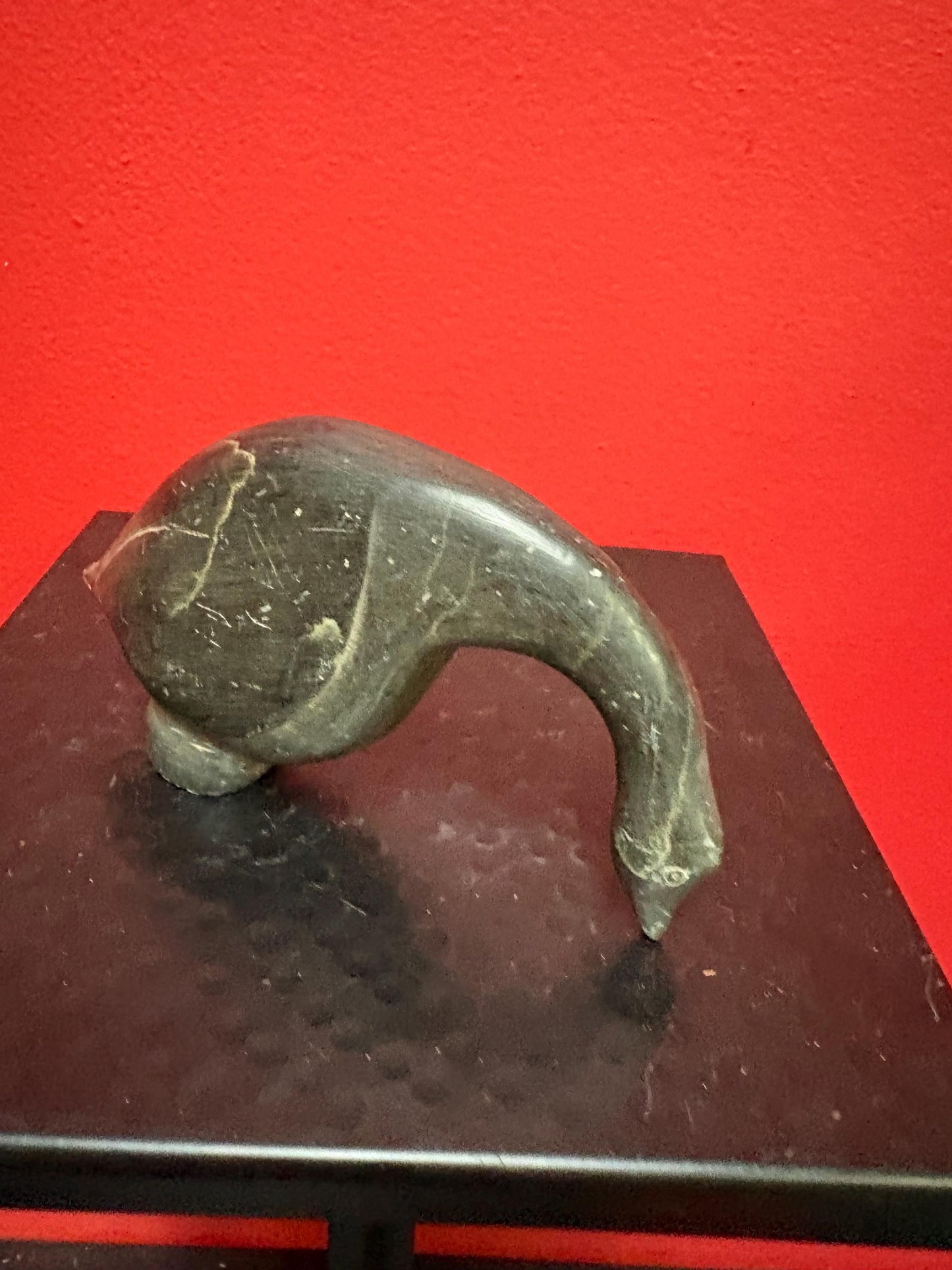 Stunning  5 x 3 high old signed indigenous soapstone bird with long neck  -  Unusual and cool