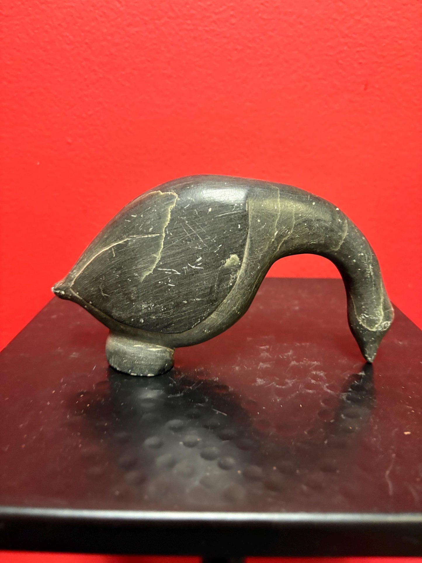 Stunning  5 x 3 high old signed indigenous soapstone bird with long neck  -  Unusual and cool