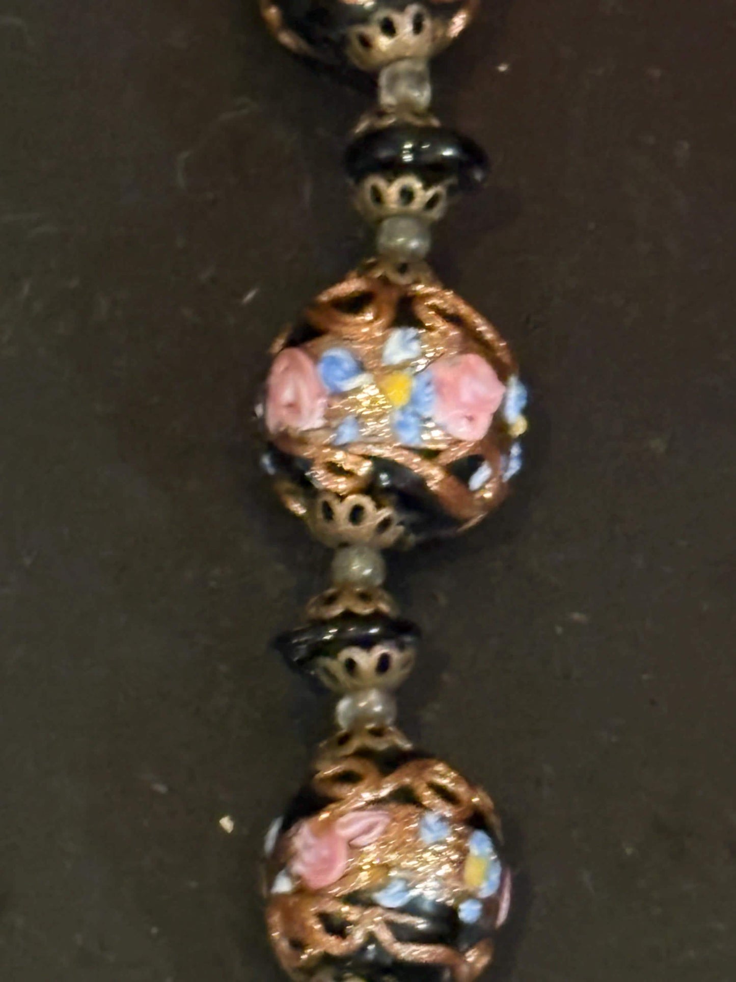 Stunning antique European enamel glass beaded necklace  approximately 17 inches long with amazing detail. - wow