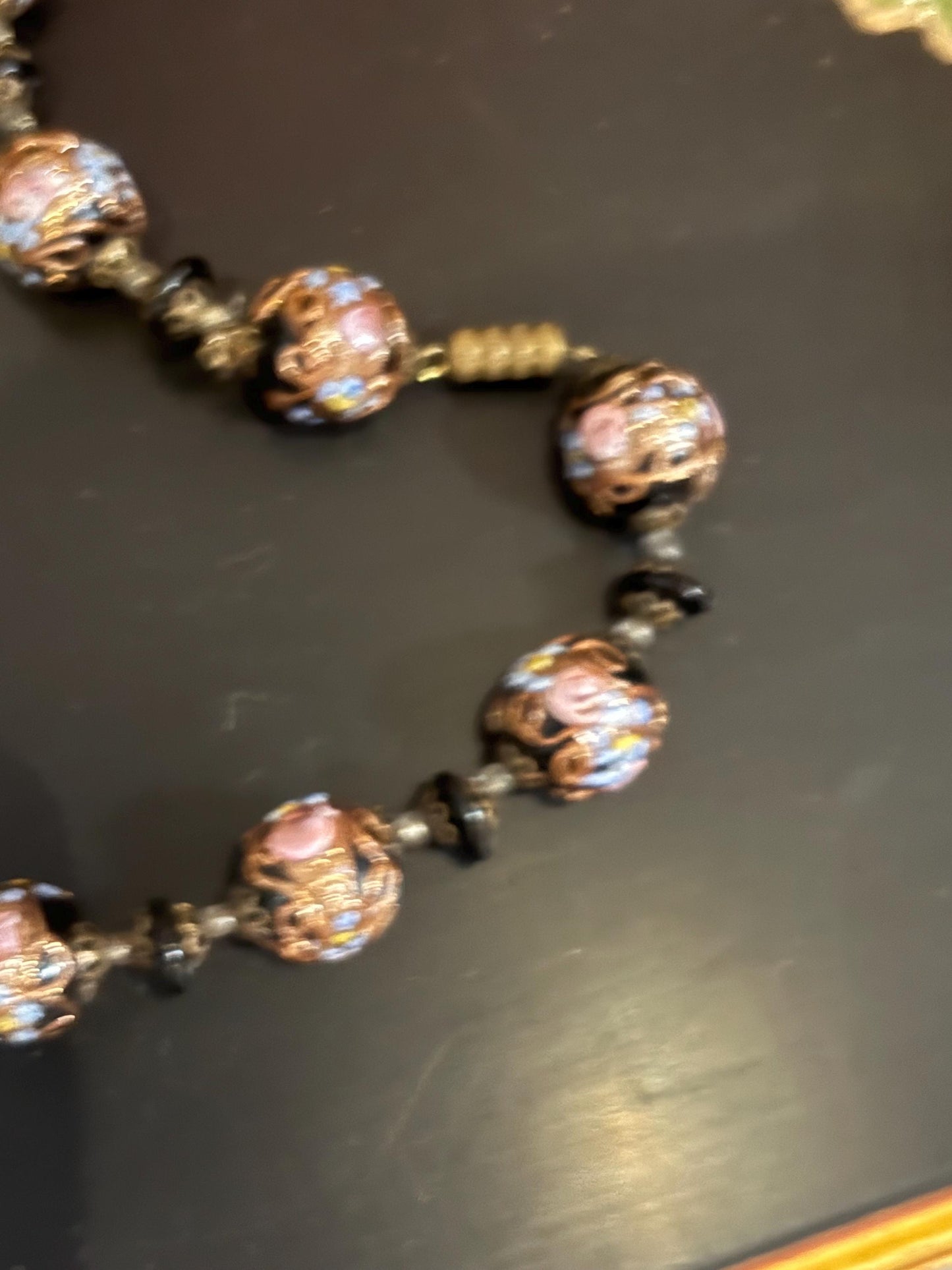 Stunning antique European enamel glass beaded necklace  approximately 17 inches long with amazing detail. - wow