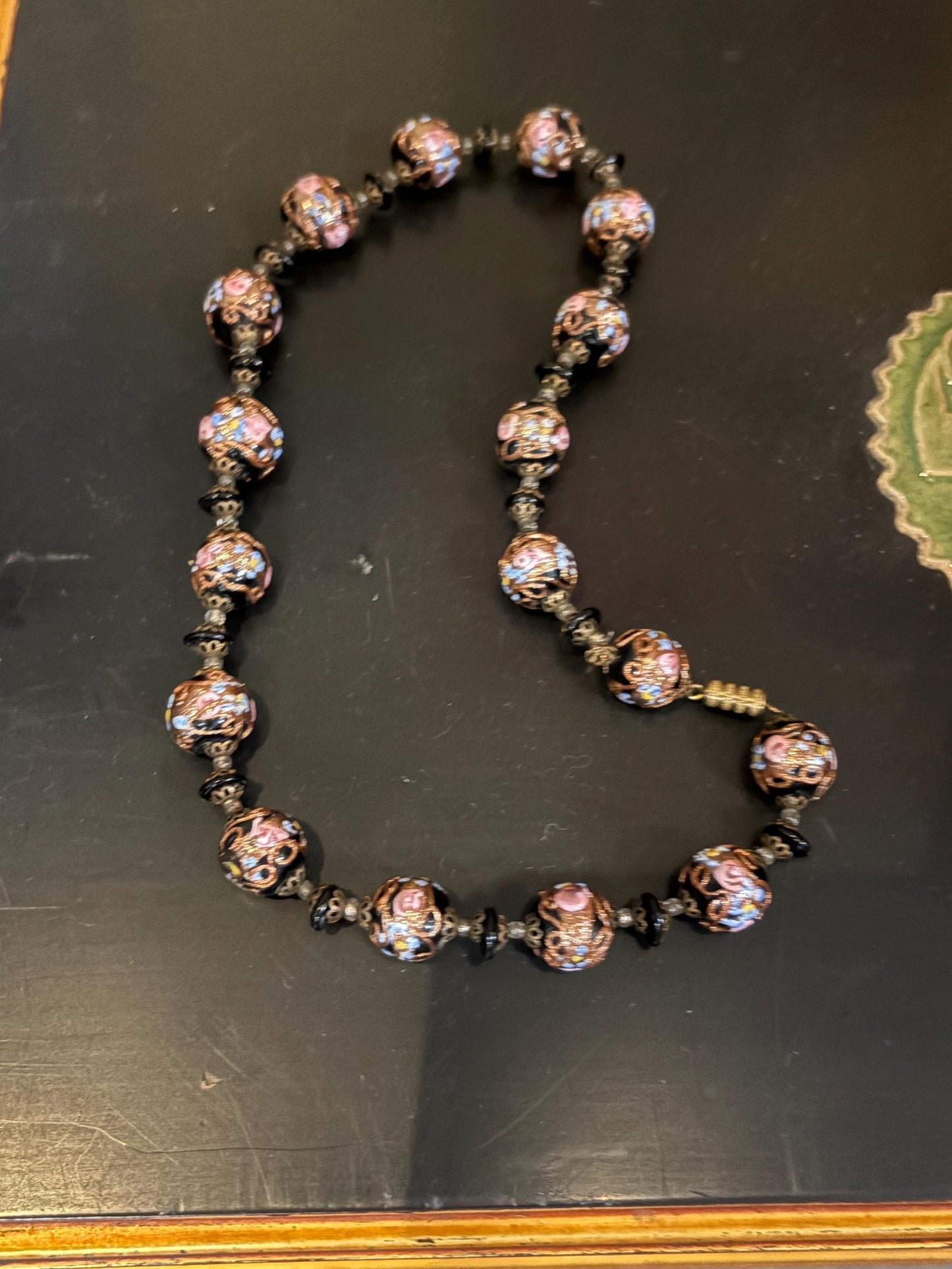 Stunning antique European enamel glass beaded necklace  approximately 17 inches long with amazing detail. - wow