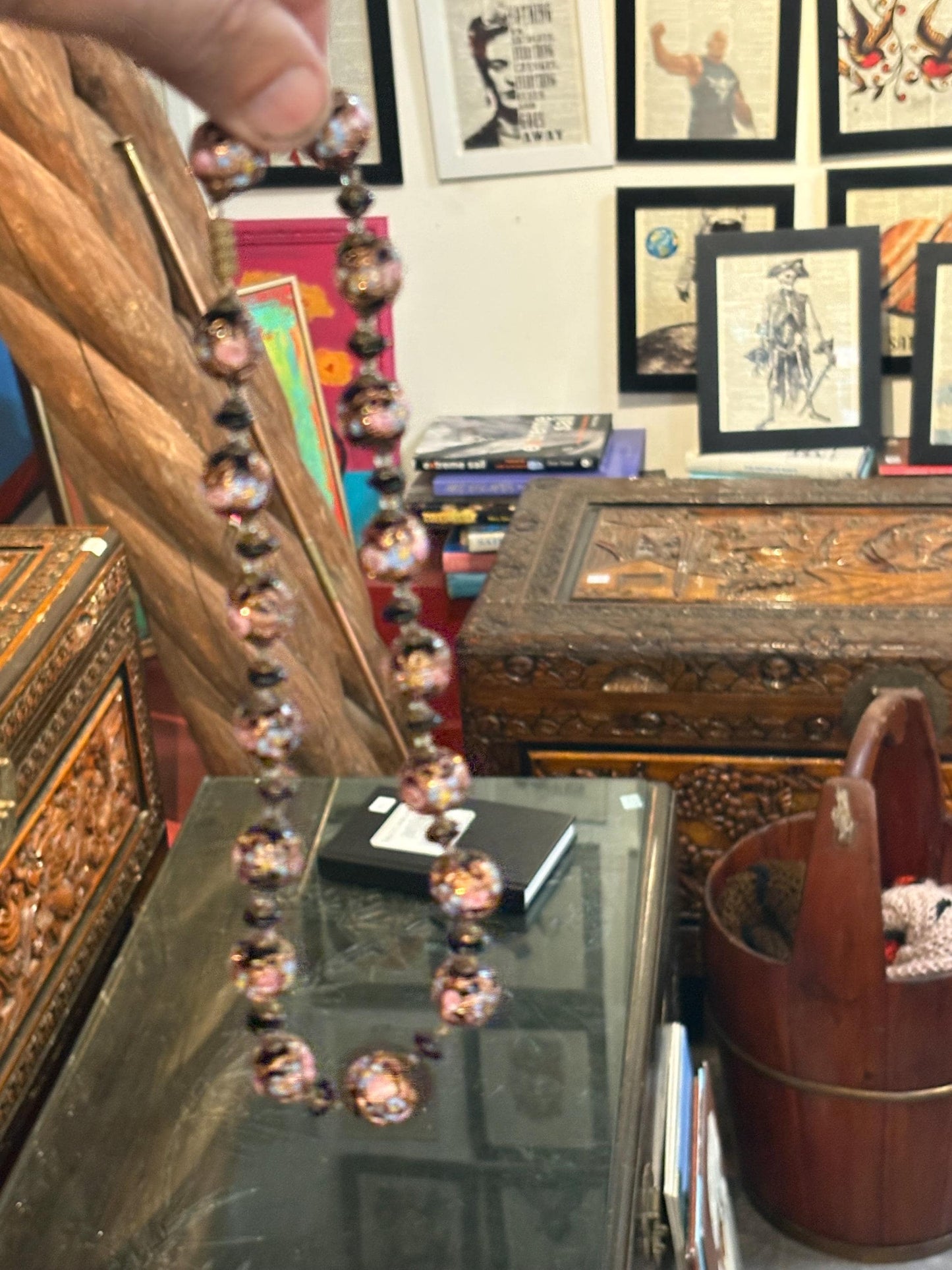 Stunning antique European enamel glass beaded necklace  approximately 17 inches long with amazing detail. - wow