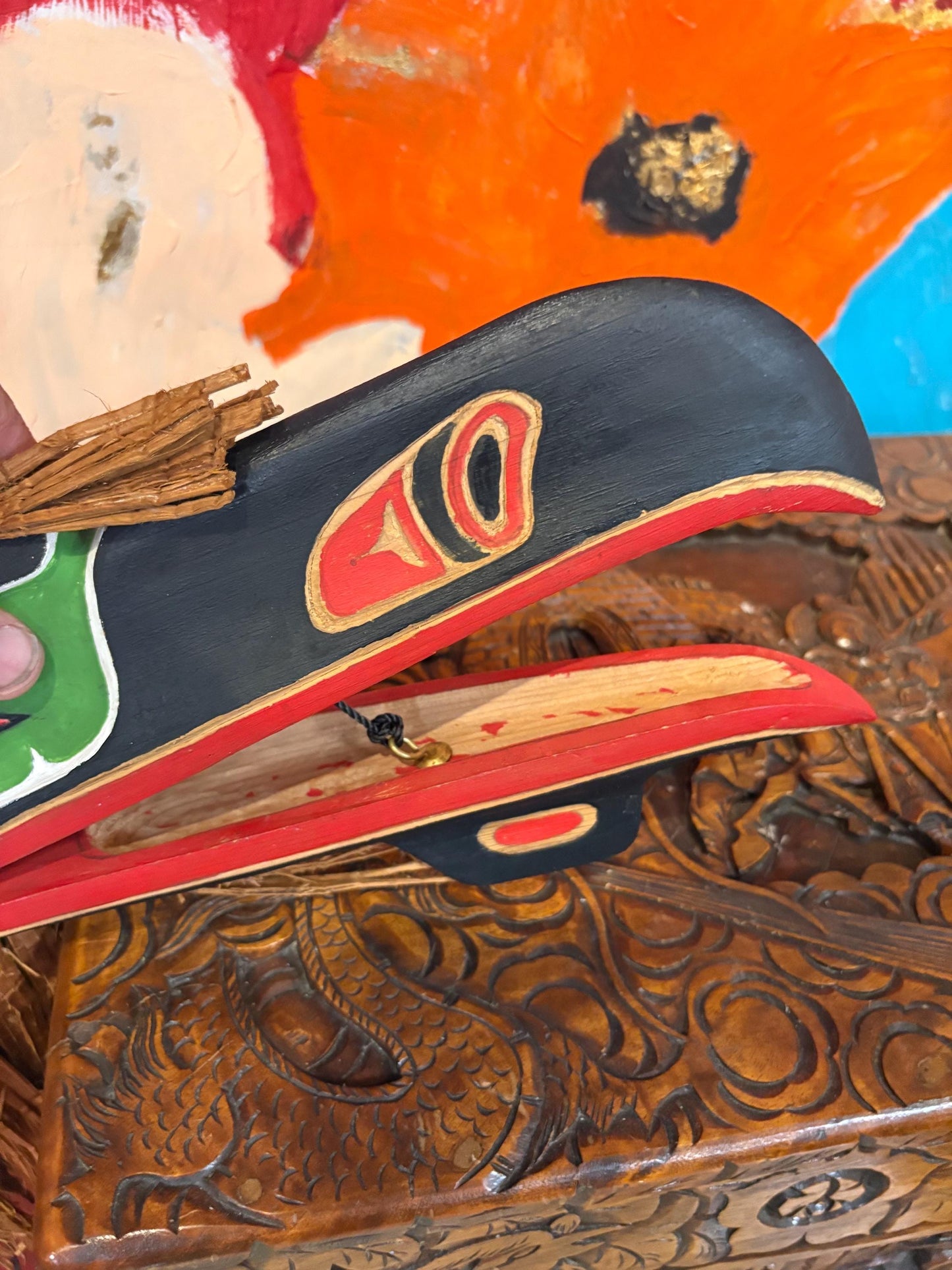 Amazing signed Brent Scow 17 x 10 inch indigenous First Nations Pacific Northwest  clapper mask  amazing detail  hang or stand it - RS