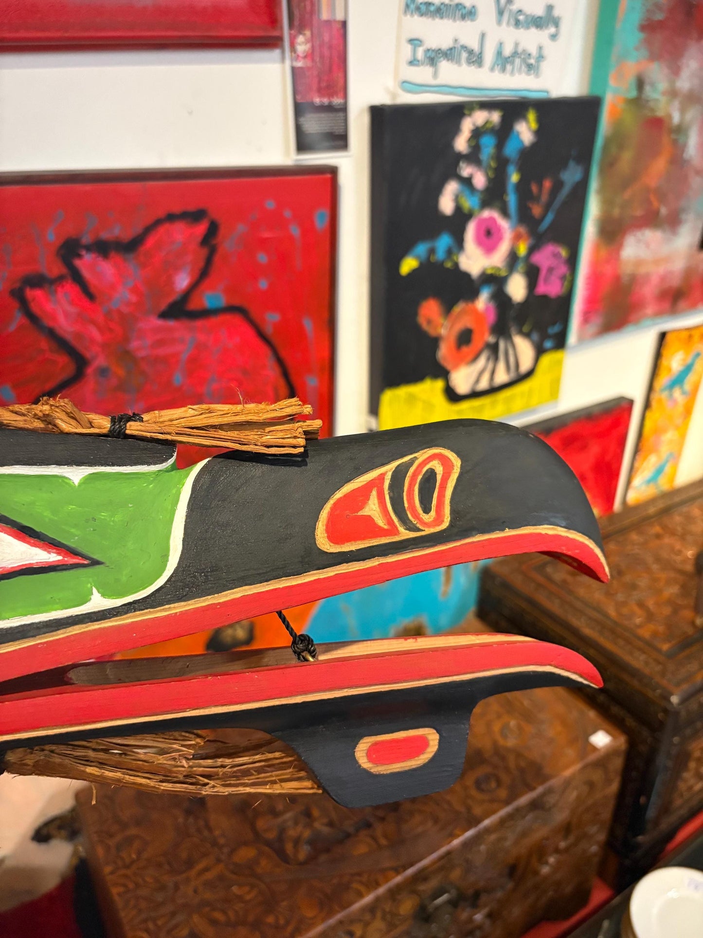 Amazing signed Brent Scow 17 x 10 inch indigenous First Nations Pacific Northwest  clapper mask  amazing detail  hang or stand it - RS