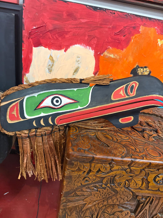 Amazing signed Brent Scow 17 x 10 inch indigenous First Nations Pacific Northwest  clapper mask  amazing detail  hang or stand it - RS