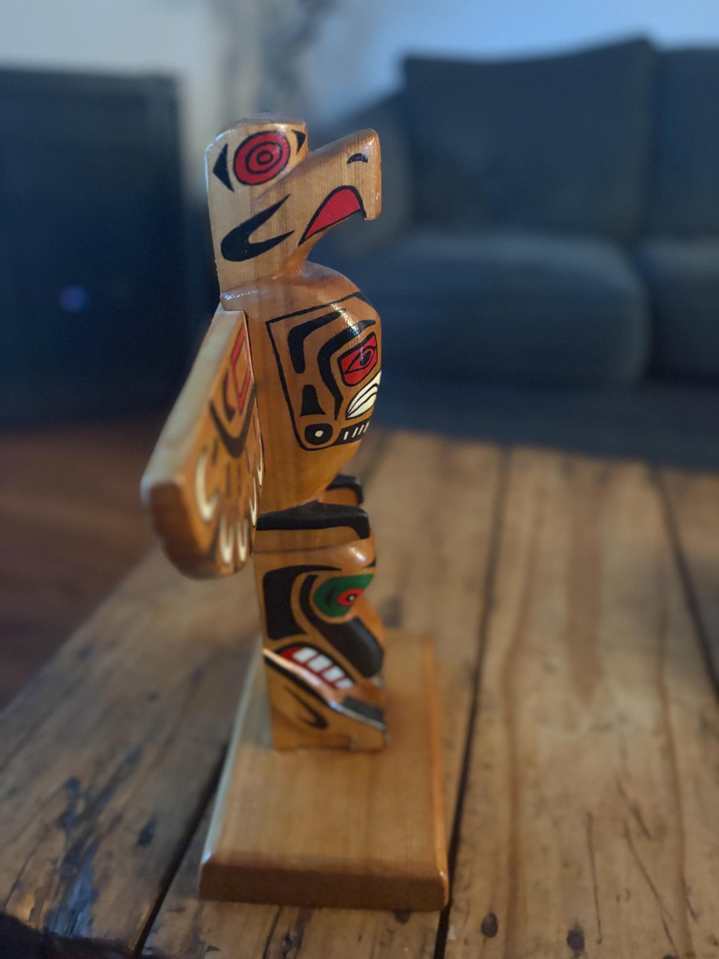 Beautiful 16 x 14 wide polychrome First Nations indigenous pacific northWest Coast totem pole  not signed   great value - RS