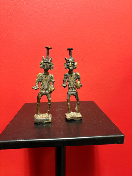 Pair Dhokra West Bengal Ancestor Figures (19th century) - 5.25 inches high  great antique condition  wonderful value