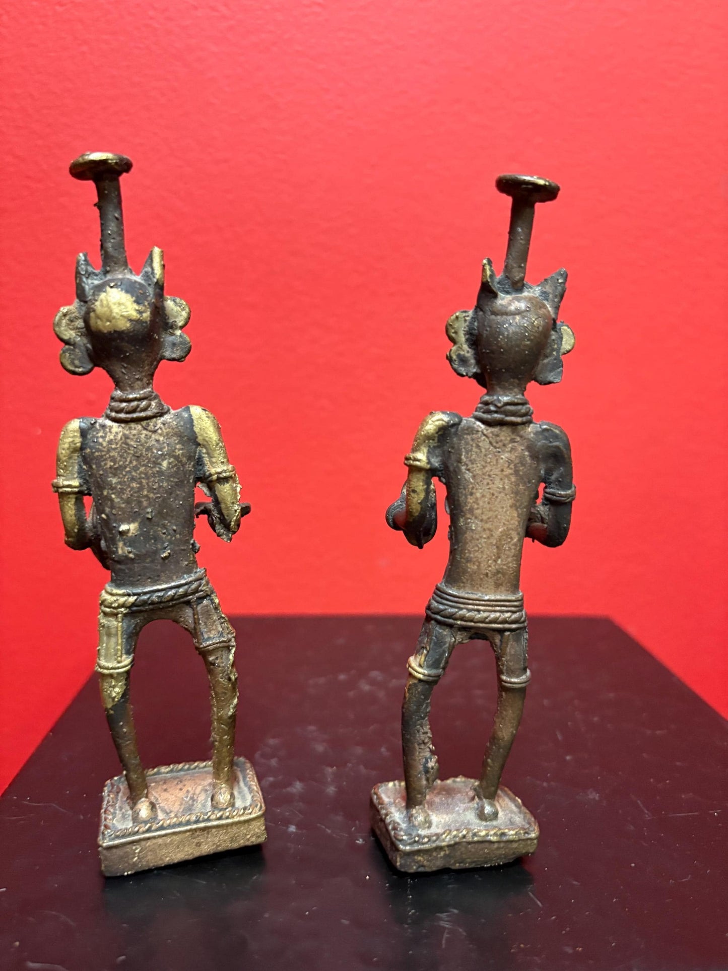 Pair Dhokra West Bengal Ancestor Figures (19th century) - 5.25 inches high  great antique condition  wonderful value