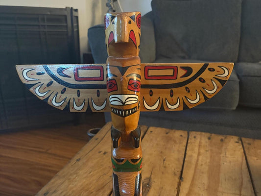 Beautiful 16 x 14 wide polychrome First Nations indigenous pacific northWest Coast totem pole  not signed   great value - RS