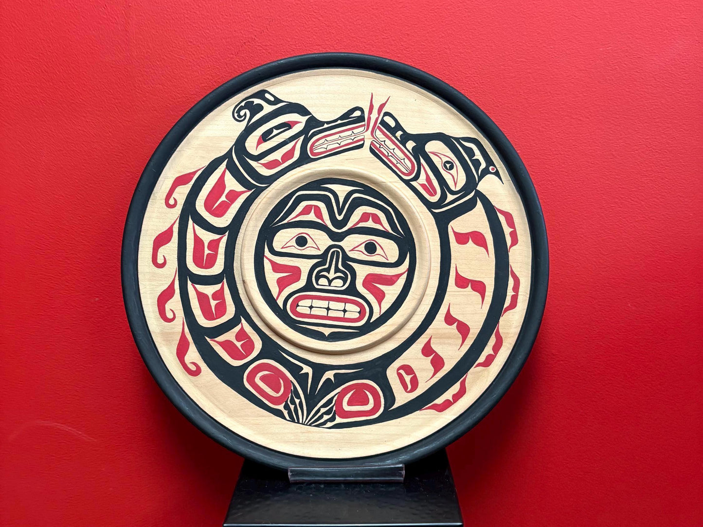 stunning 15.5 inch indigenous First Nations Pacific Northwest coast cedar  plaque detecting Sisiuti  signed  info on back  needs hanger