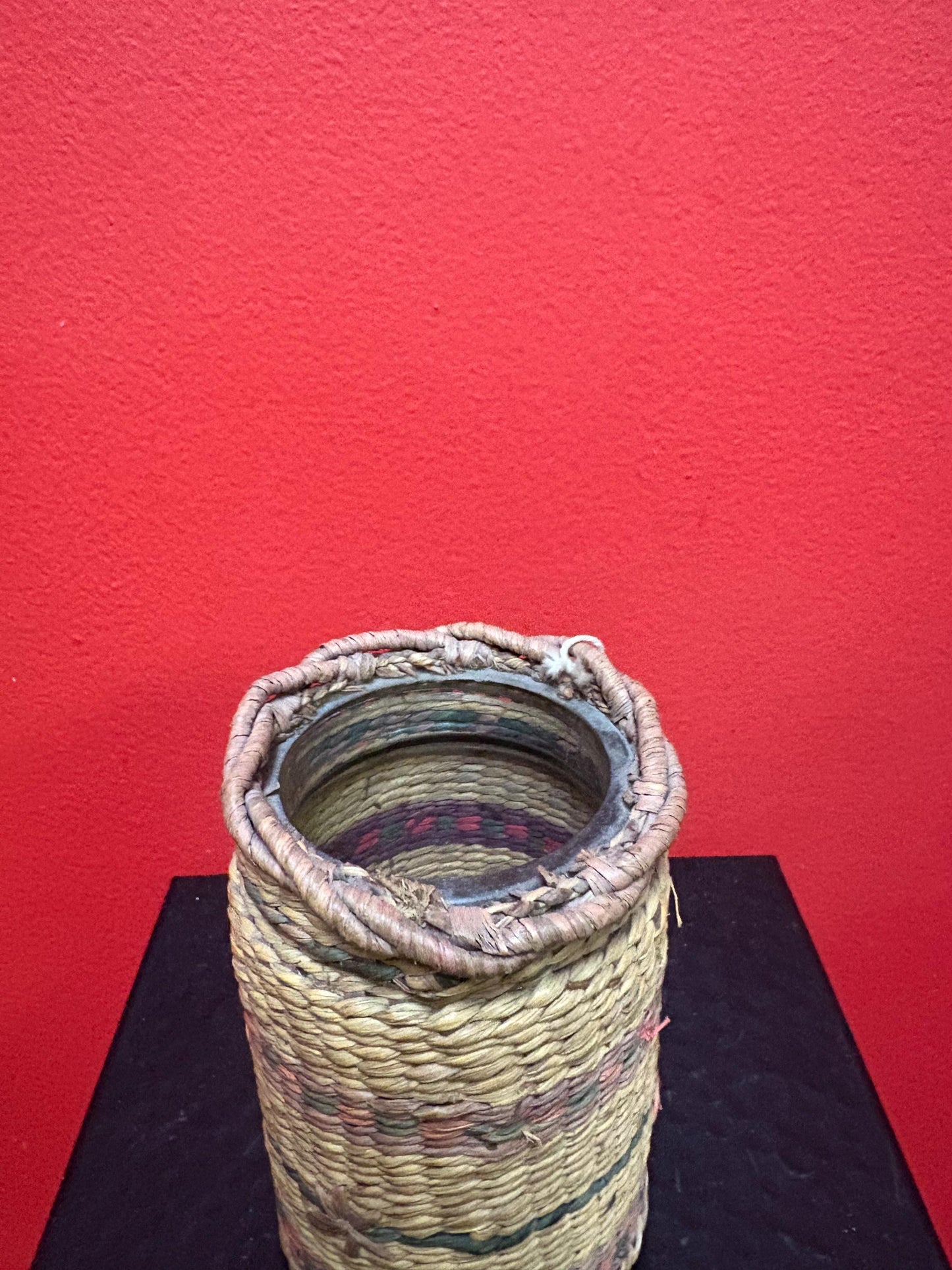 Beautiful antique indigenous first nations north West Coast woven jar 5 inches high in antique condition and great value  see photos