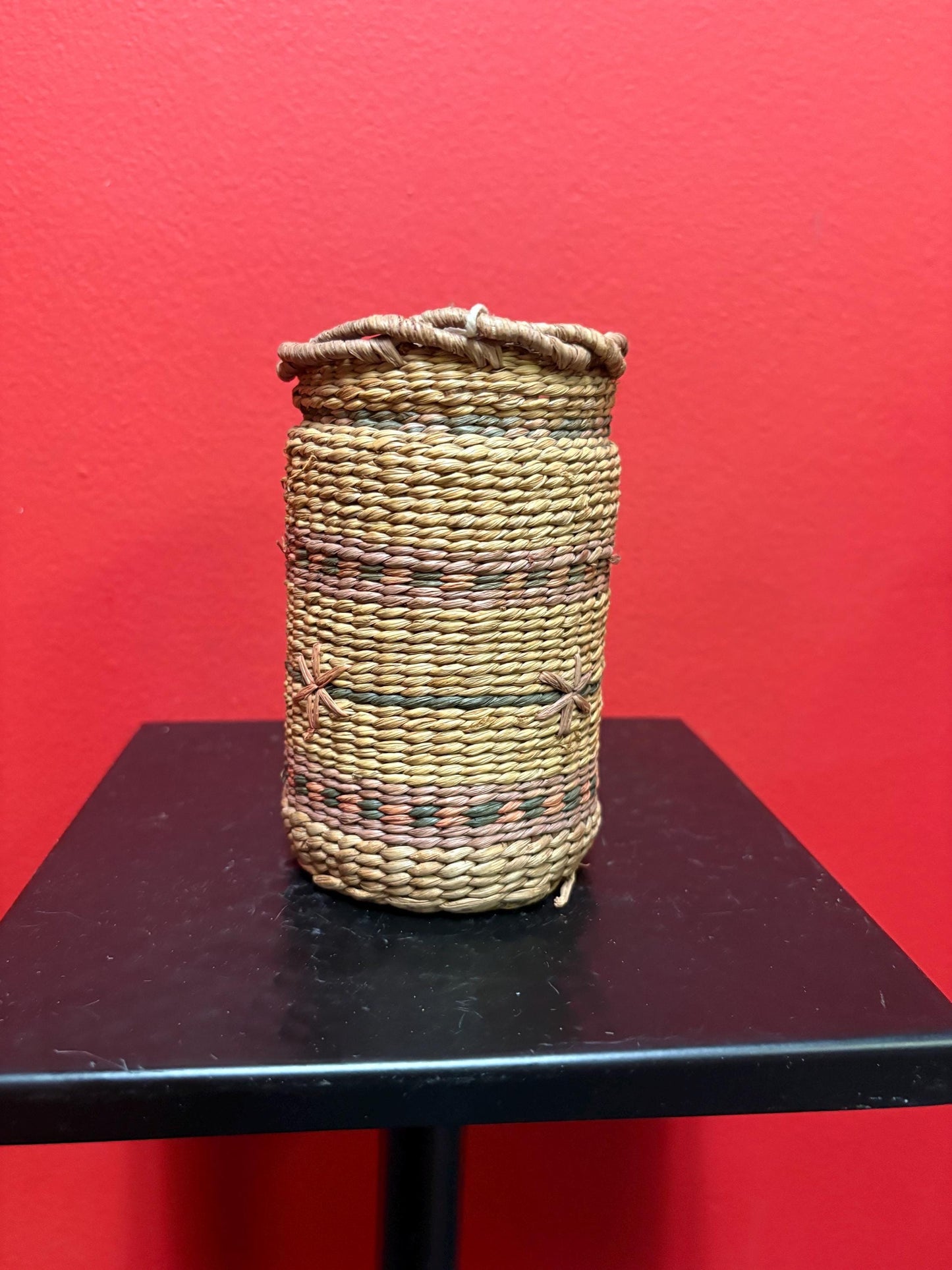 Beautiful antique indigenous first nations north West Coast woven jar 5 inches high in antique condition and great value  see photos