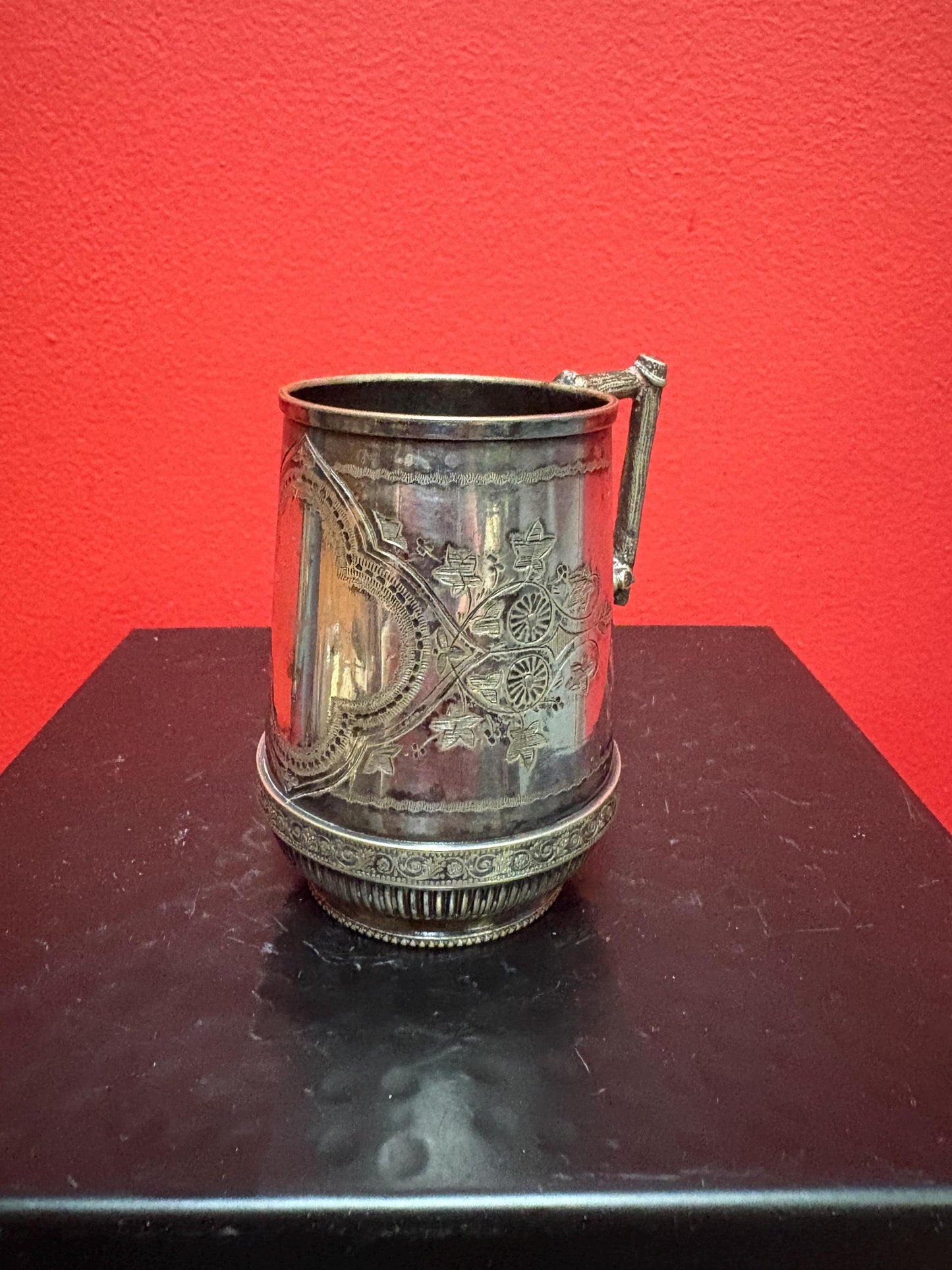 Beautiful English Victorian christening mug - silver plated with an absolute regal elegance  4 inch tall  perfect gift and good value