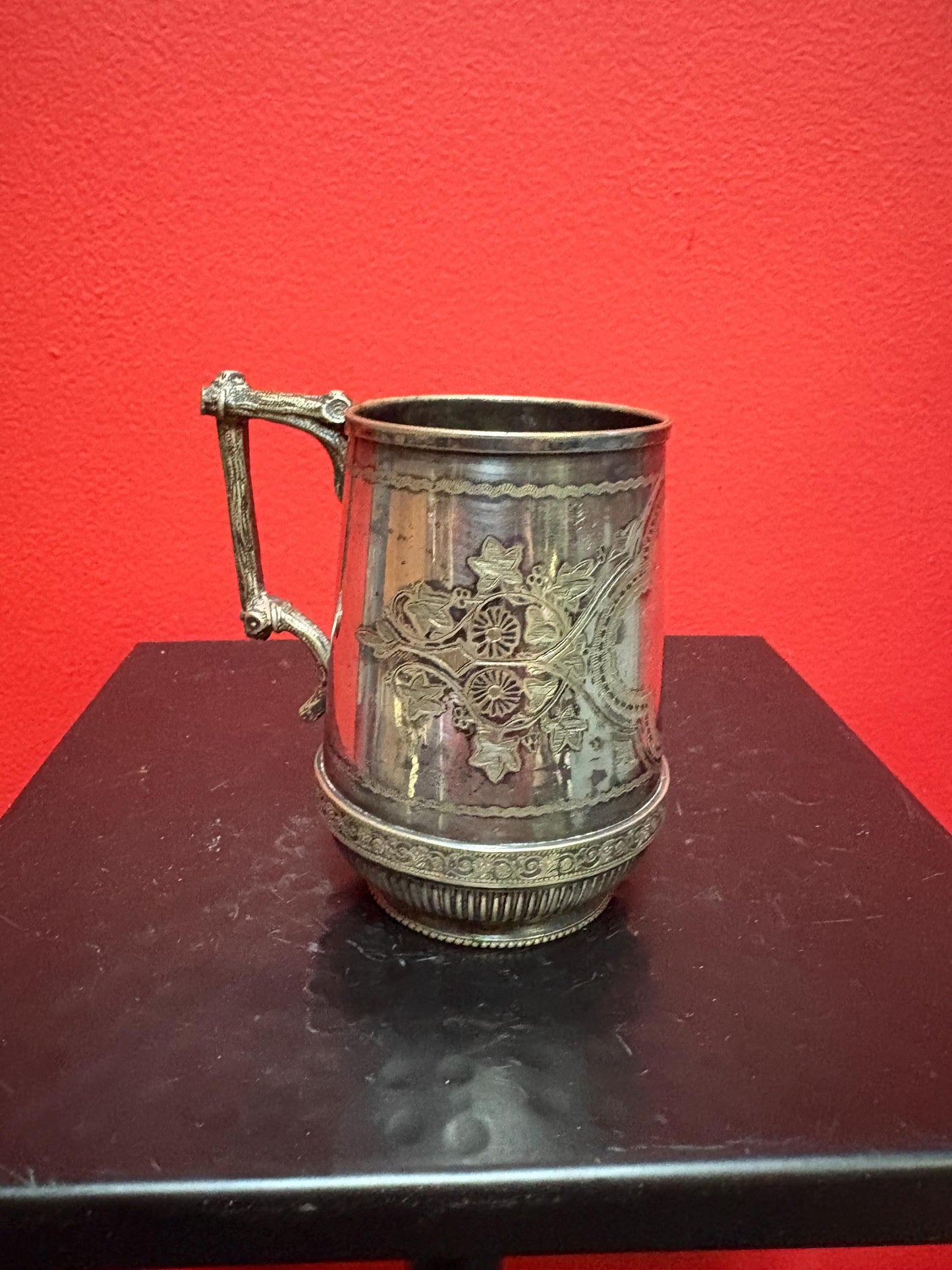 Beautiful English Victorian christening mug - silver plated with an absolute regal elegance  4 inch tall  perfect gift and good value