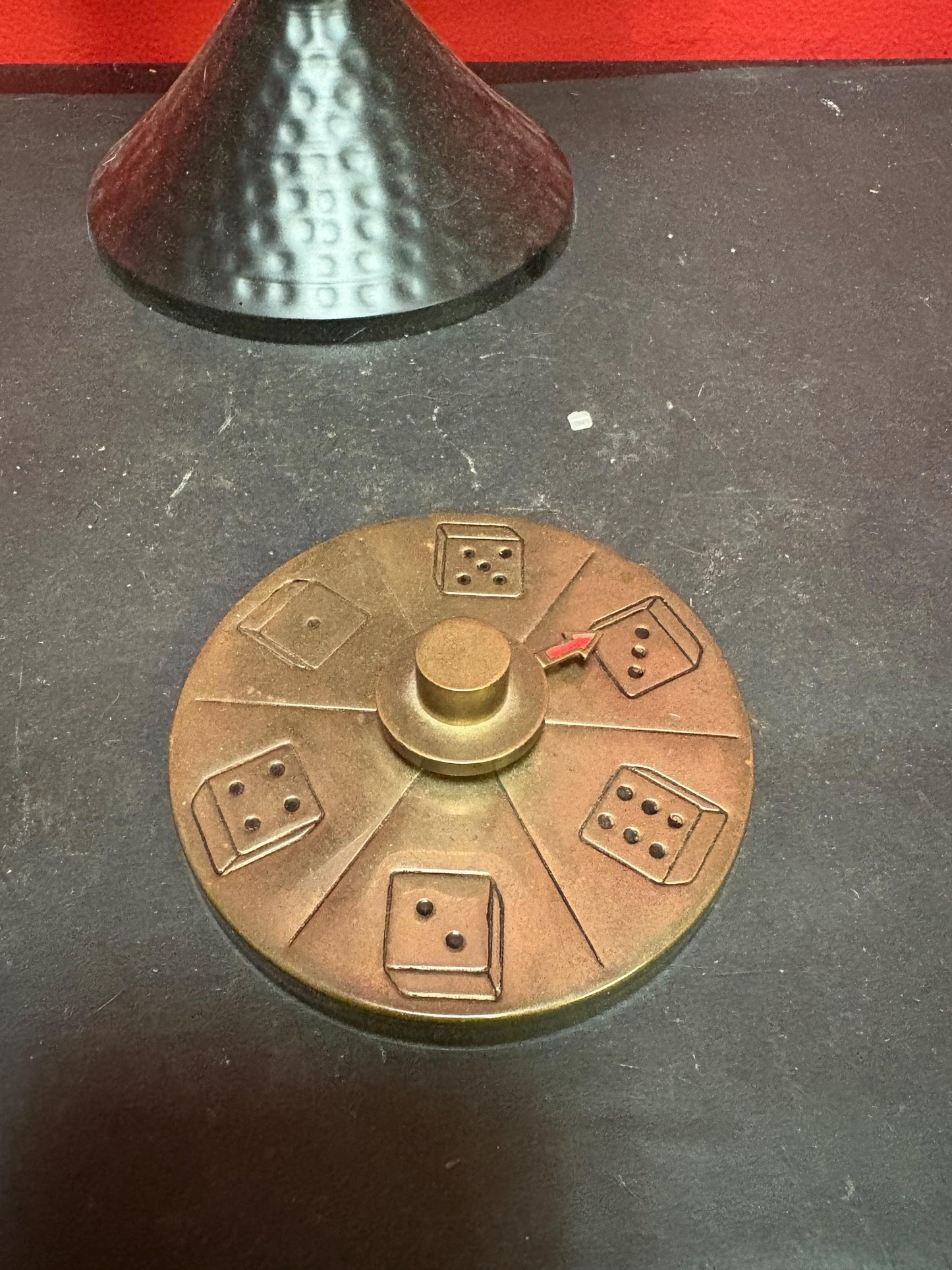 Beautiful antique 4 1/2 inch wide brass dice spinner very cool gift