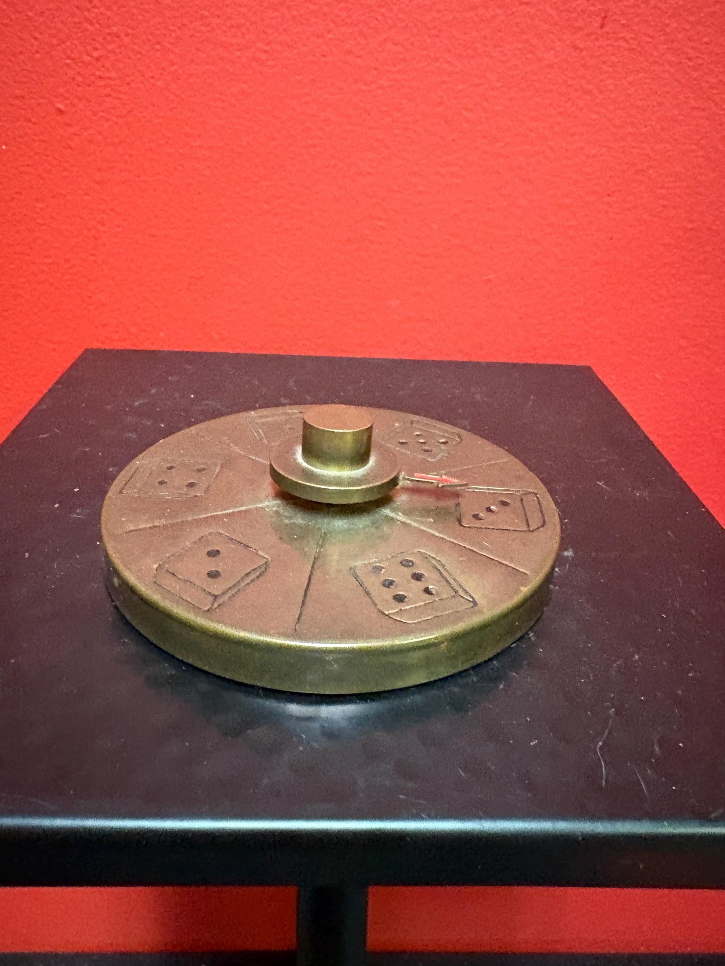 Beautiful antique 4 1/2 inch wide brass dice spinner very cool gift