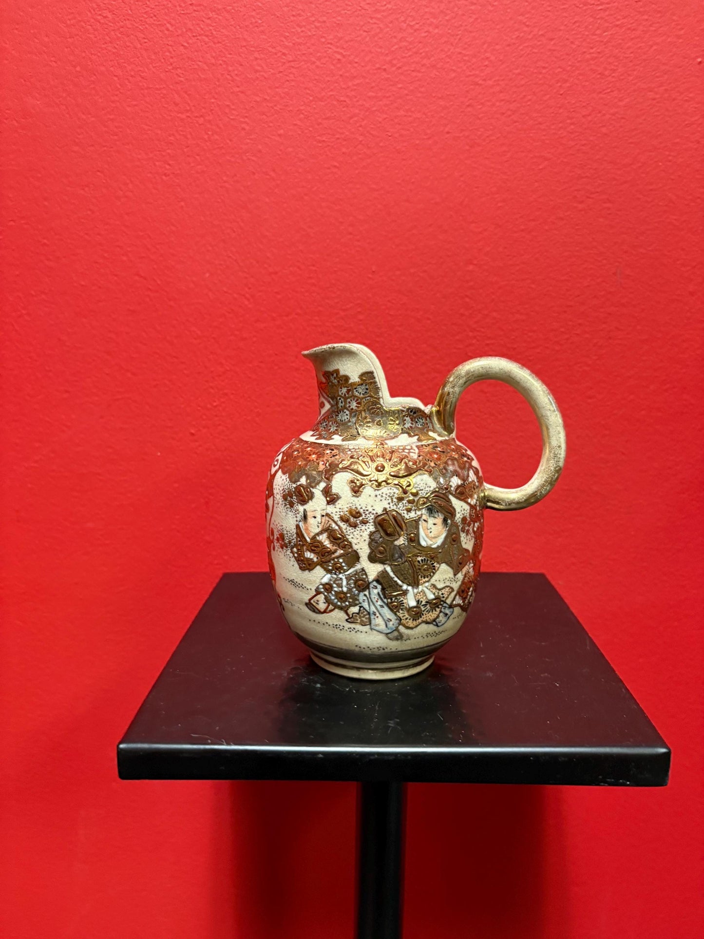 stunning  6 inch tall Japanese Meji period  Satsuma jug wonderful condition with worn handle  great value