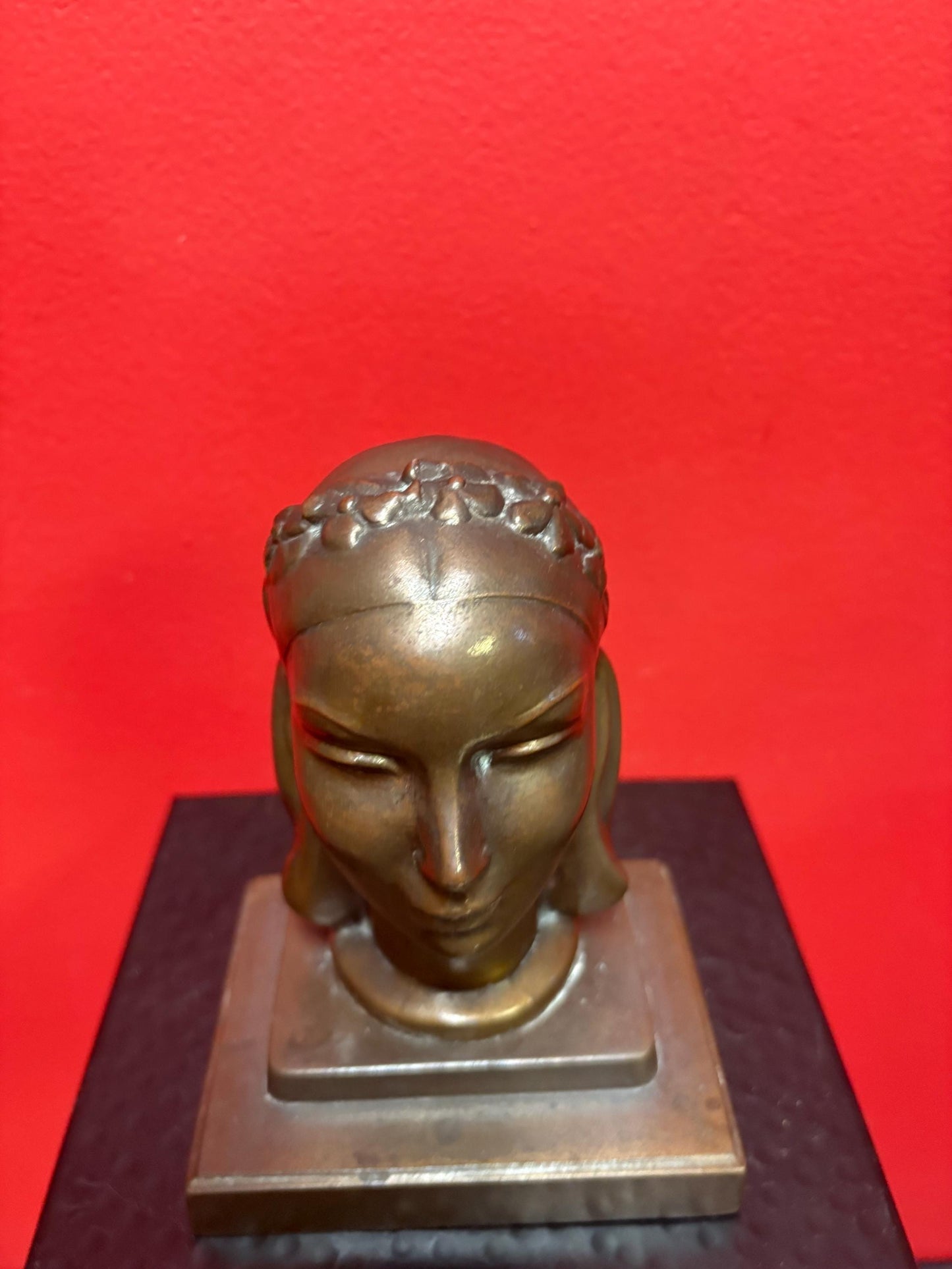 Stunning art deco 1920s 7 inch tall bronze statue of a womans head made by Frank Art New York  wonderful detail  amazing gift