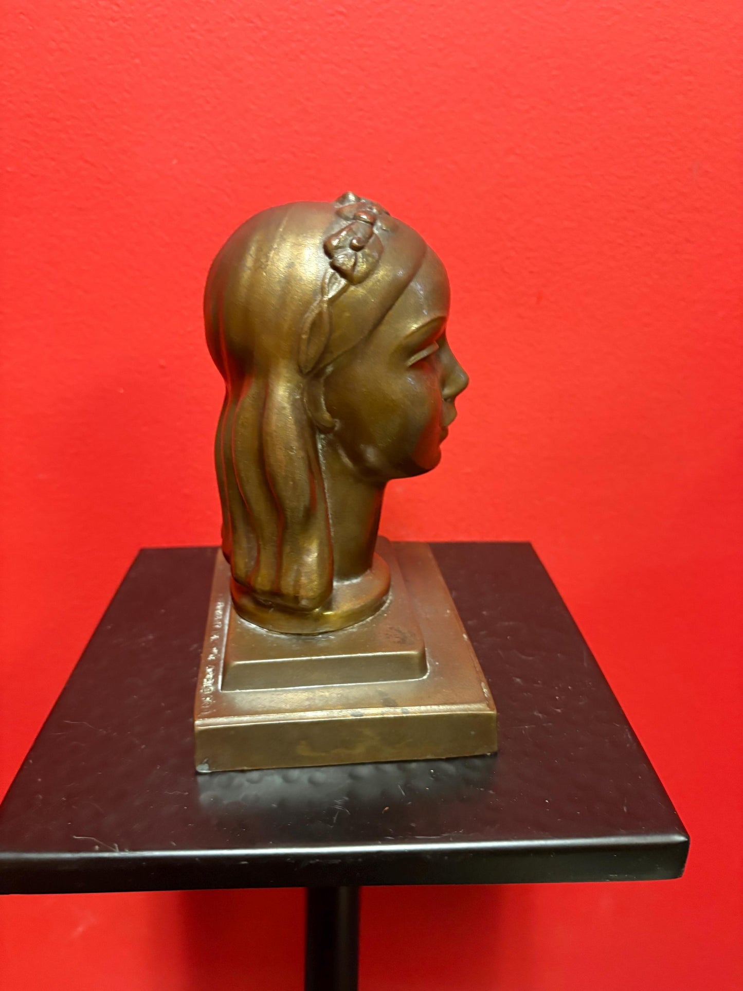 Stunning art deco 1920s 7 inch tall bronze statue of a womans head made by Frank Art New York  wonderful detail  amazing gift