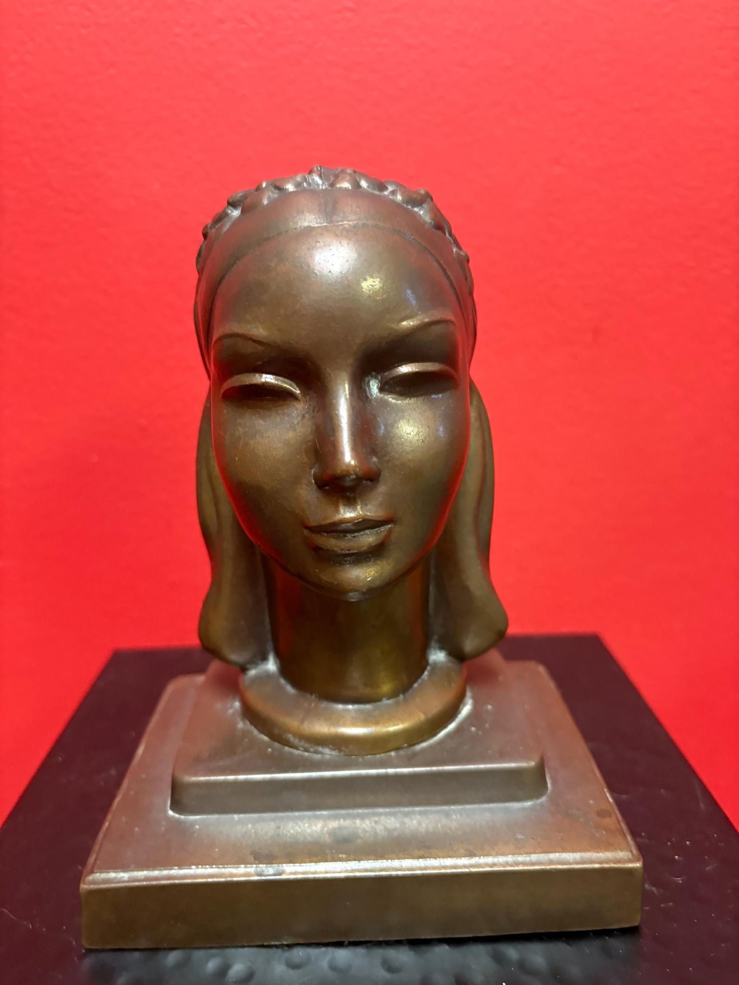 Stunning art deco 1920s 7 inch tall bronze statue of a womans head made by Frank Art New York  wonderful detail  amazing gift