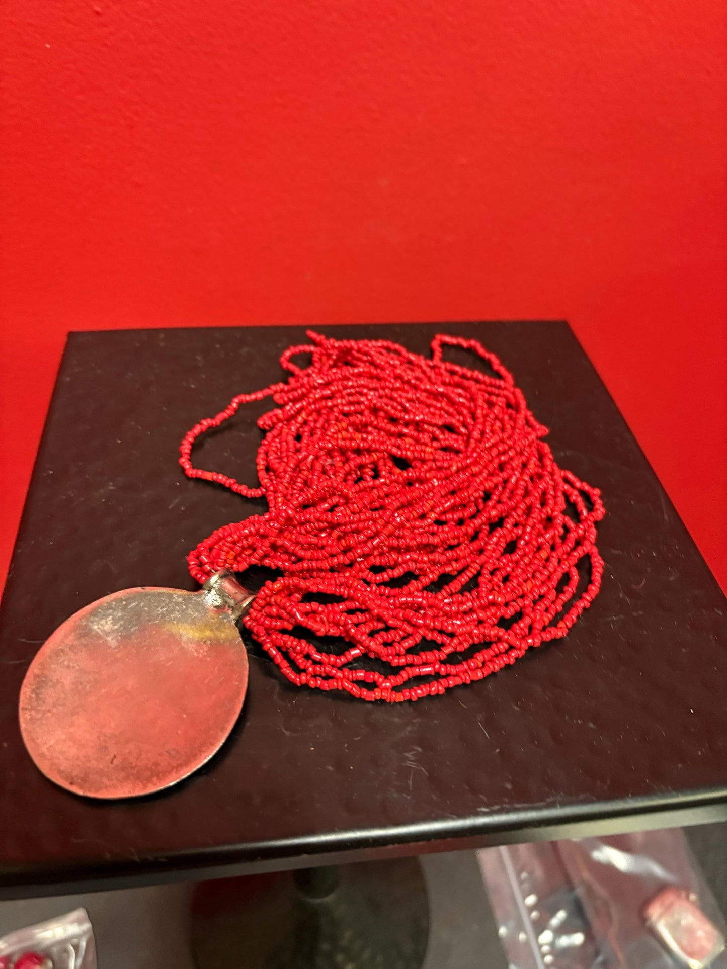 Stunning coral necklace with amazing Arabic style pendant necklace 25 inches approximately and pendant 2 1/2 inches  great look