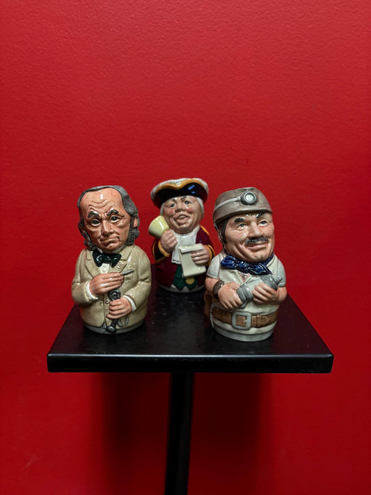 Lovely set of three Royal Doulton Toby jugs from the Doultonville  collection  all good condition  4 inches tall great value great gifts