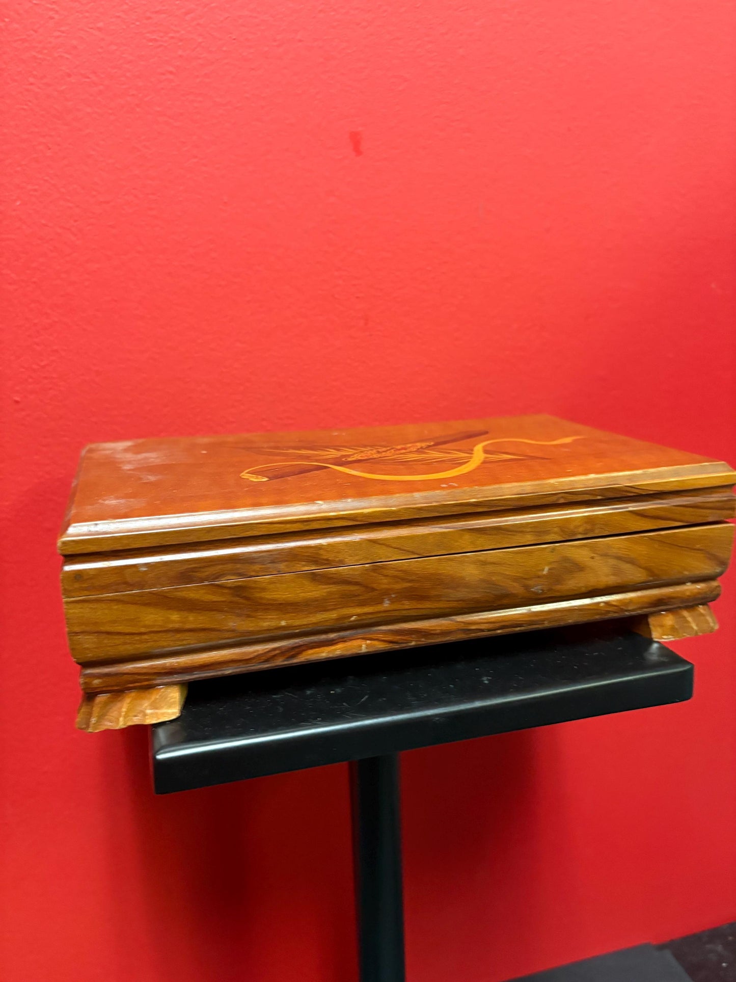 Lovely 9 1/2 x 6 x 2 1/2 high handmade inlaid cover box  perfect gift