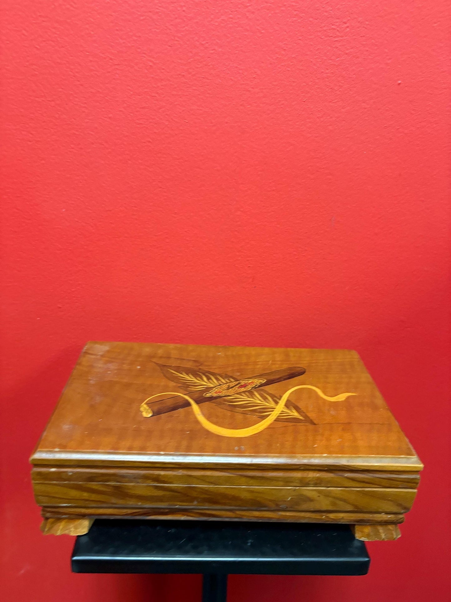 Lovely 9 1/2 x 6 x 2 1/2 high handmade inlaid cover box  perfect gift