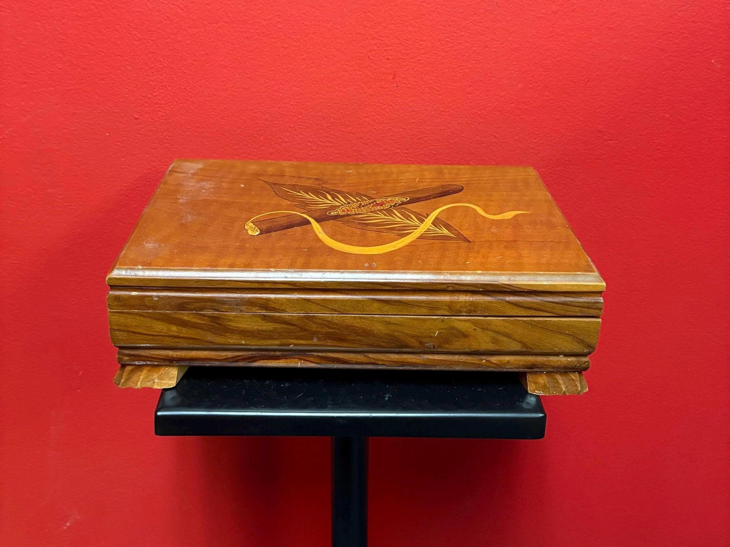 Lovely 9 1/2 x 6 x 2 1/2 high handmade inlaid cover box  perfect gift